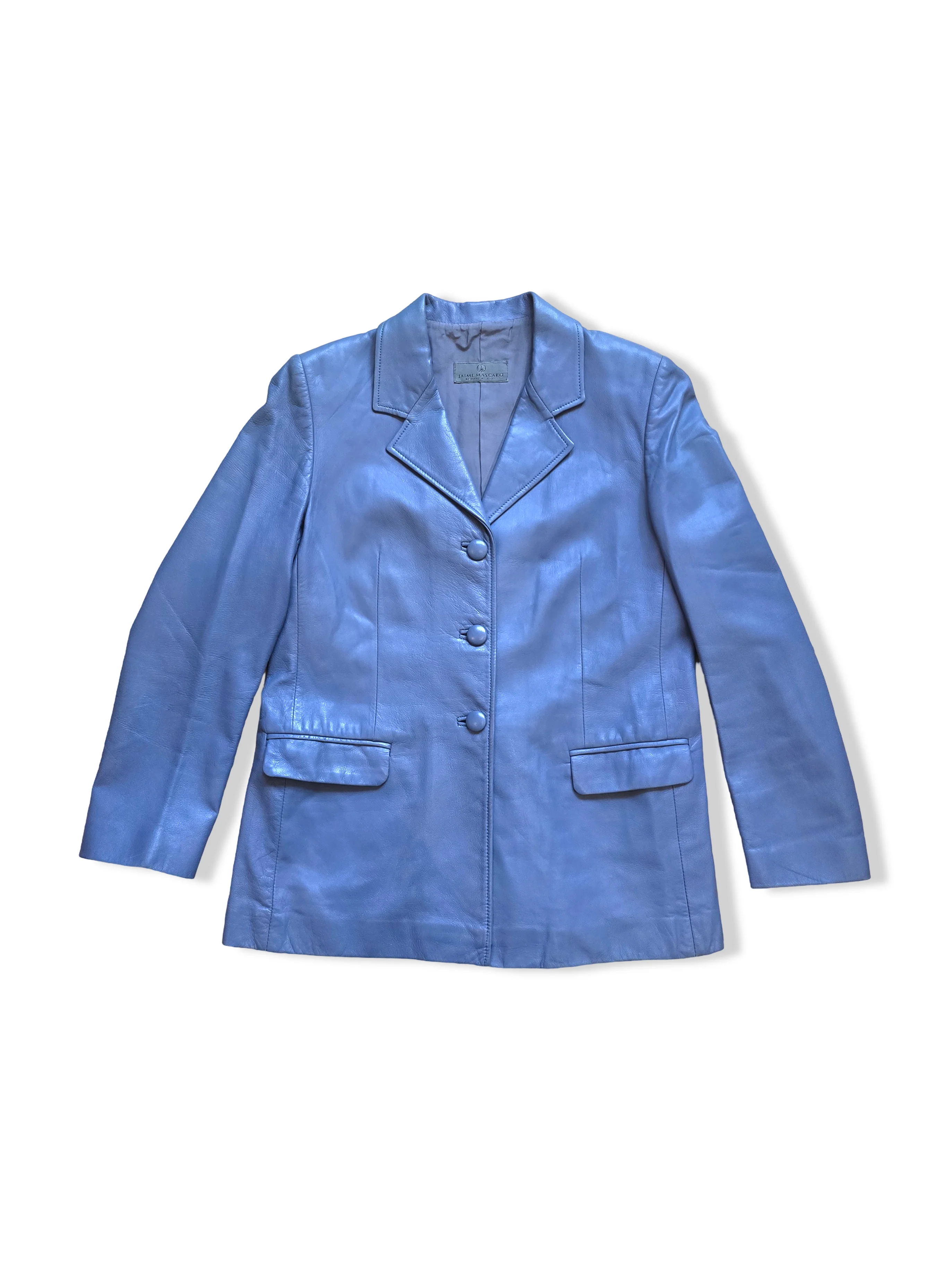 Vintage Light Blue Leather Blazer Jacket - S/M