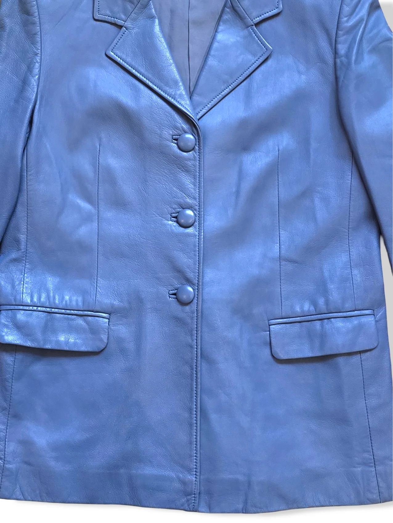 Vintage Light Blue Leather Blazer Jacket - S/M - Image 2