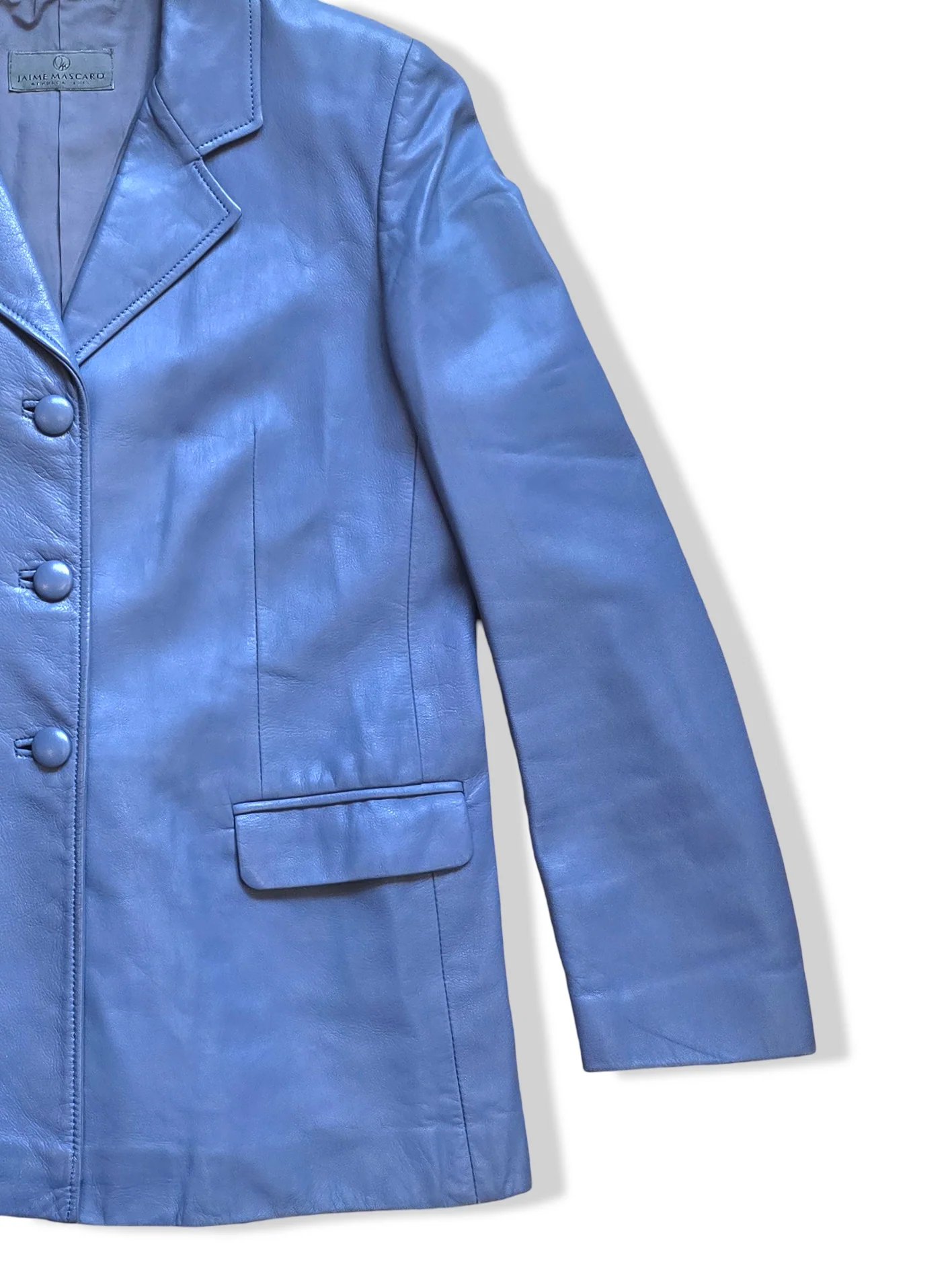 Vintage Light Blue Leather Blazer Jacket - S/M - Image 3