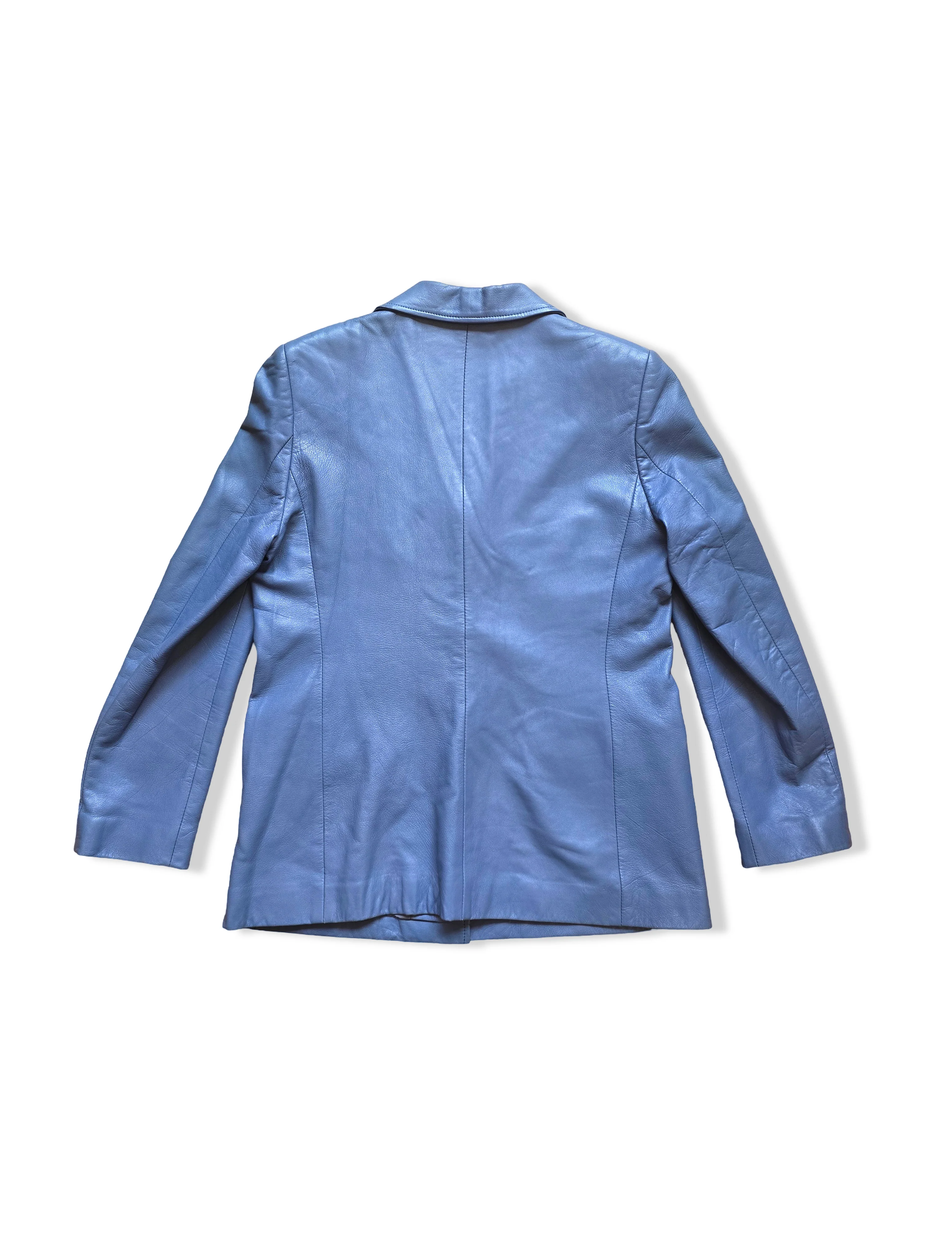 Vintage Light Blue Leather Blazer Jacket - S/M - Image 5