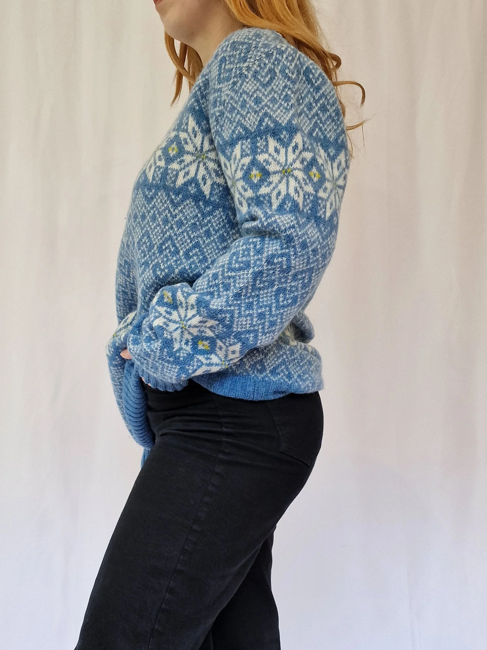 Vintage Light Blue Norwegian Style Jumper with Crew Neck - M/L - Image 2