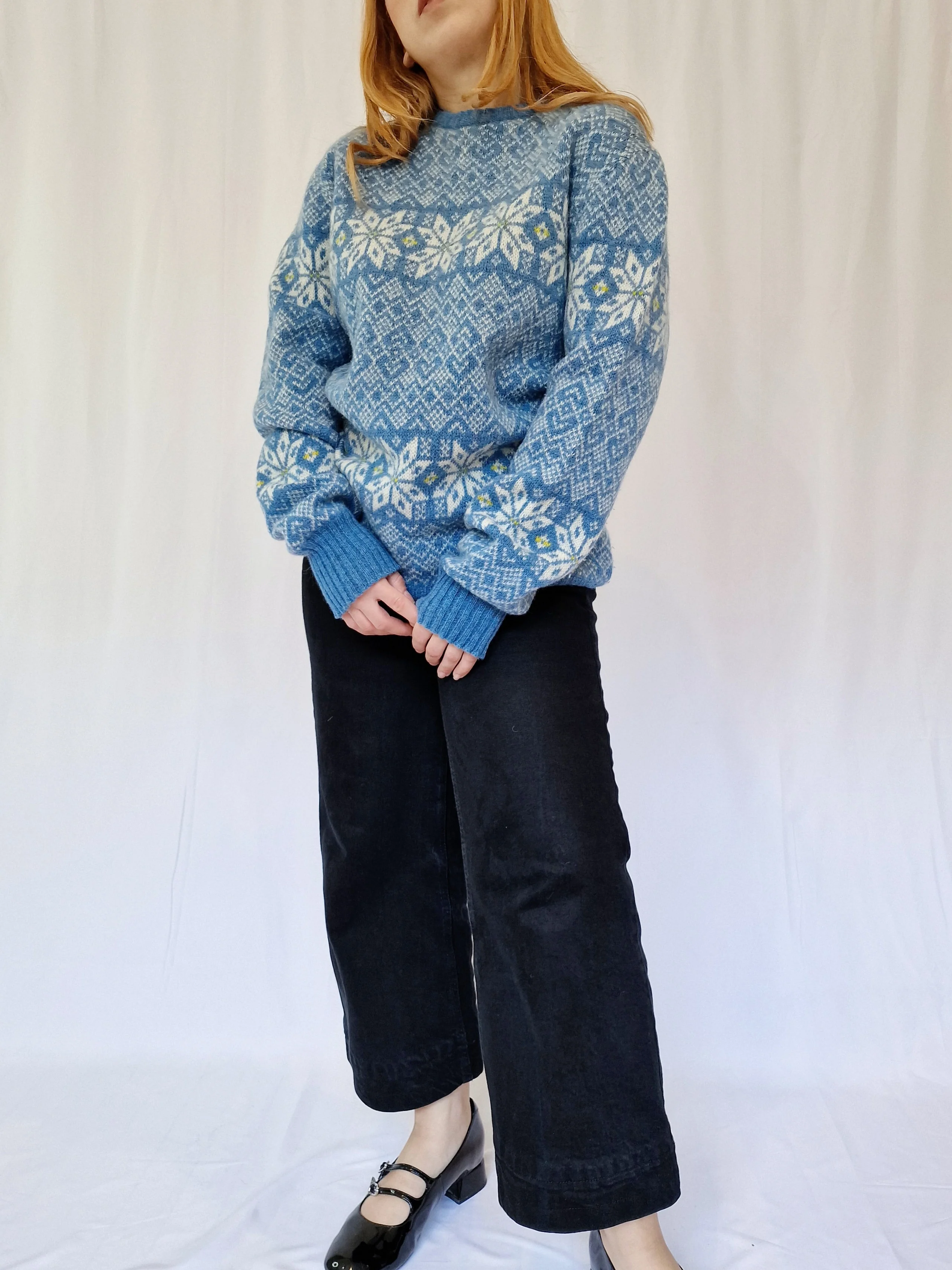 Vintage Light Blue Norwegian Style Jumper with Crew Neck - M/L - Image 3