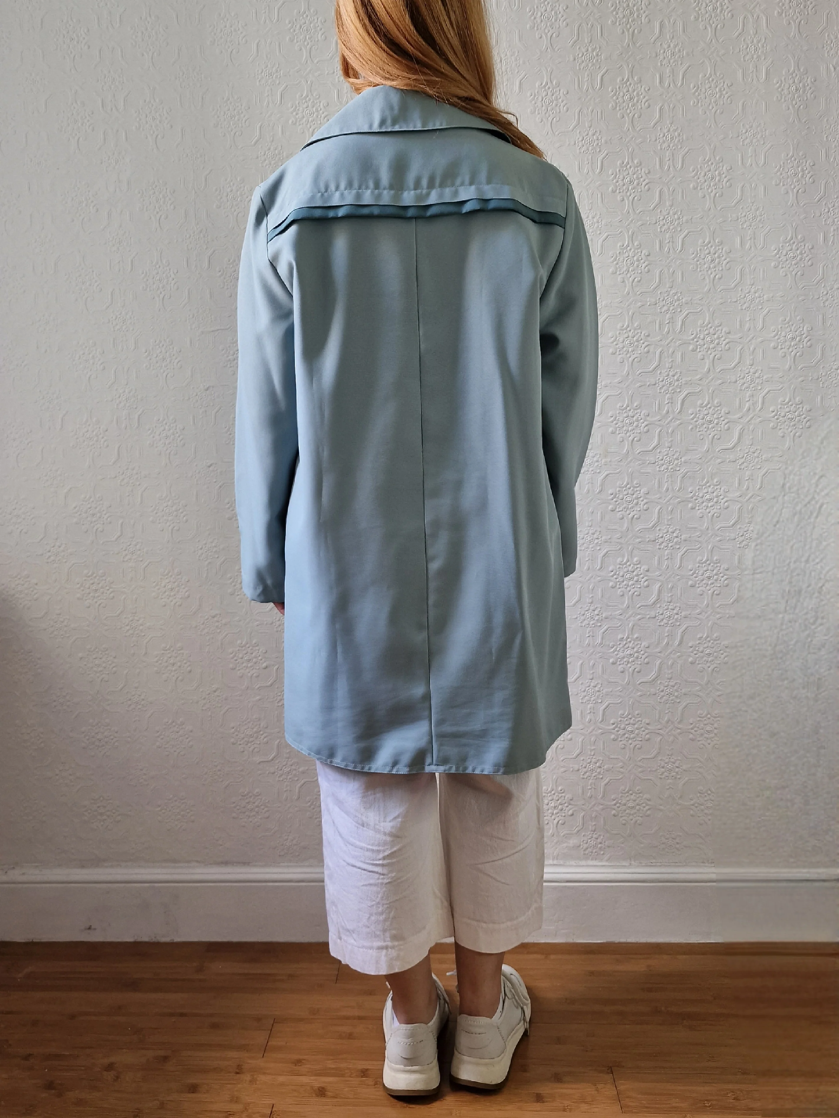 Vintage Light Blue Single Breasted Mid Length Trench Coat - M - Image 4
