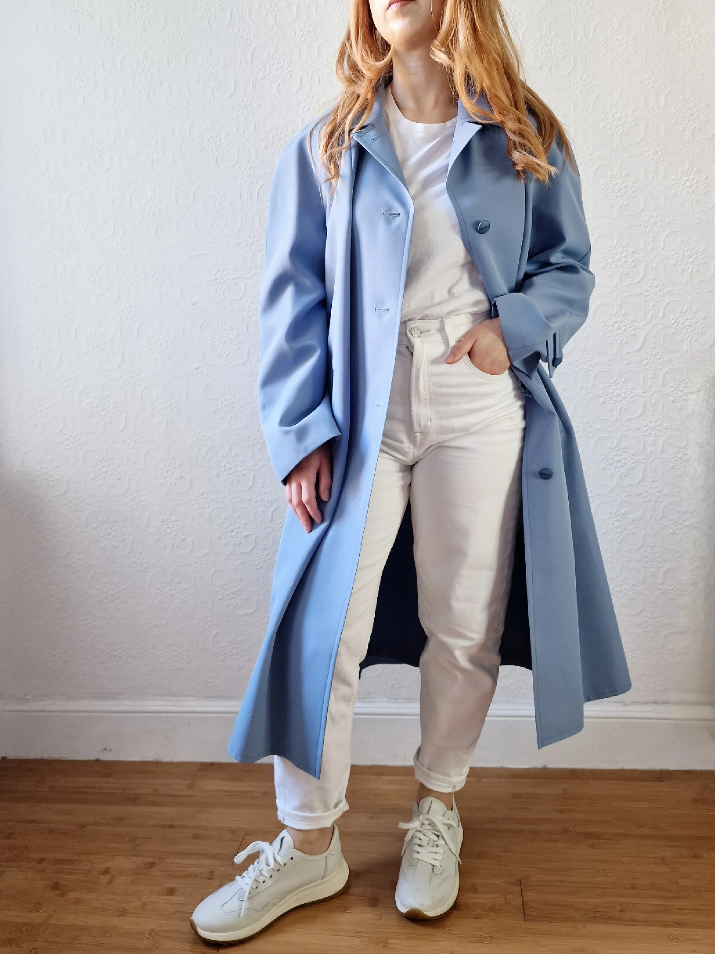 Vintage Light Blue Single Breasted Trench Coat - M/L - Image 11