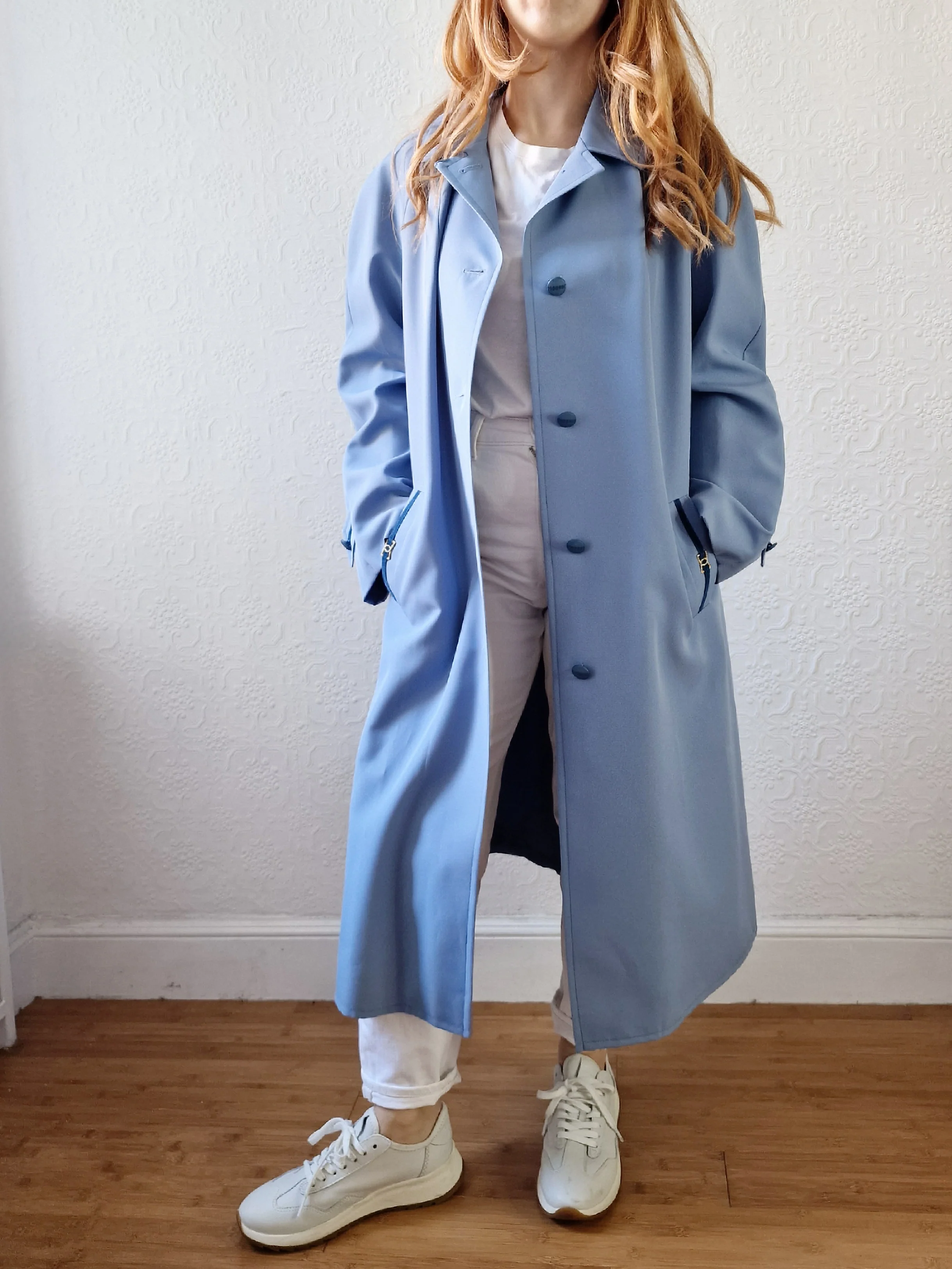 Vintage Light Blue Single Breasted Trench Coat - M/L - Image 2