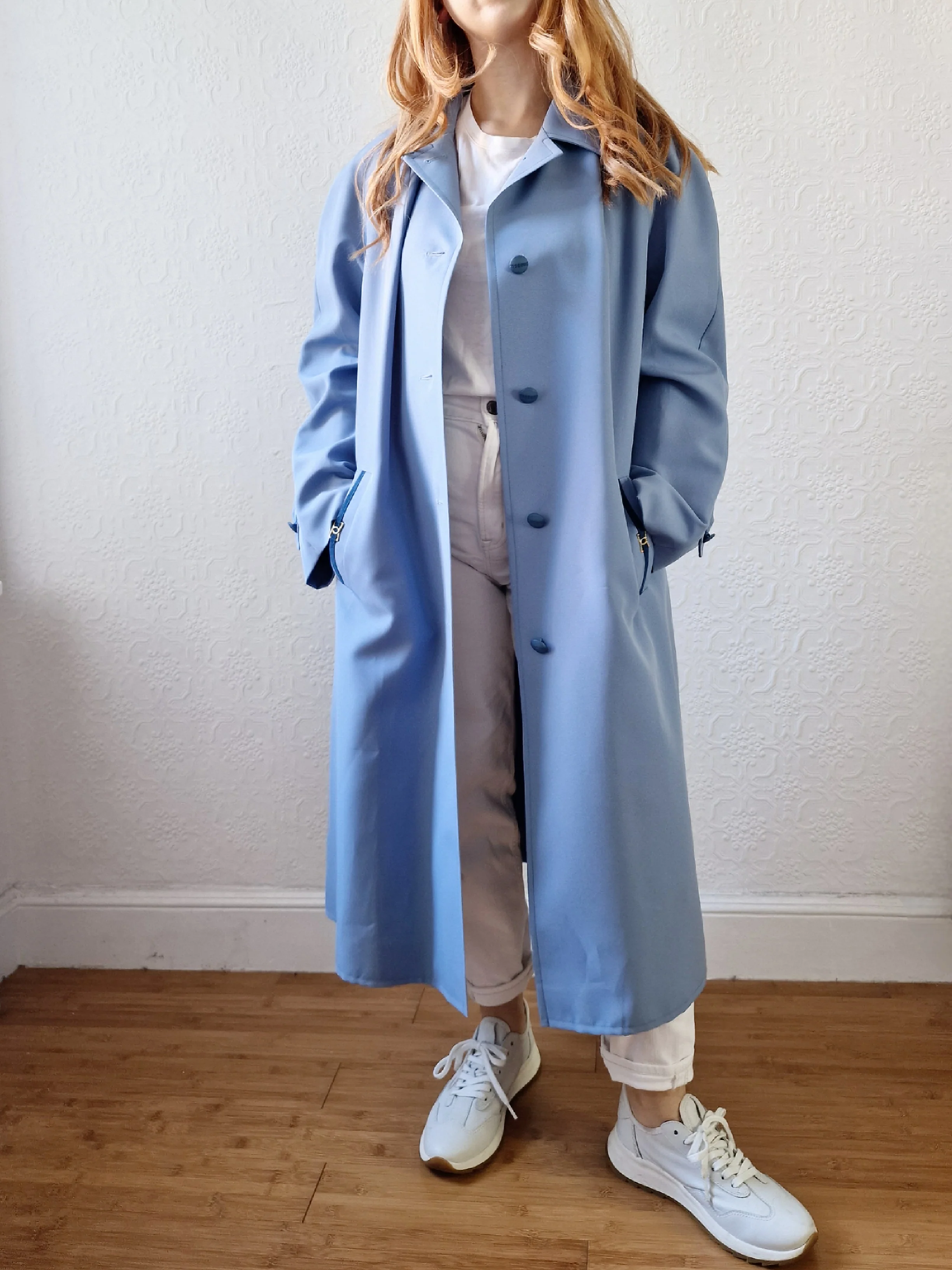 Vintage Light Blue Single Breasted Trench Coat - M/L - Image 4