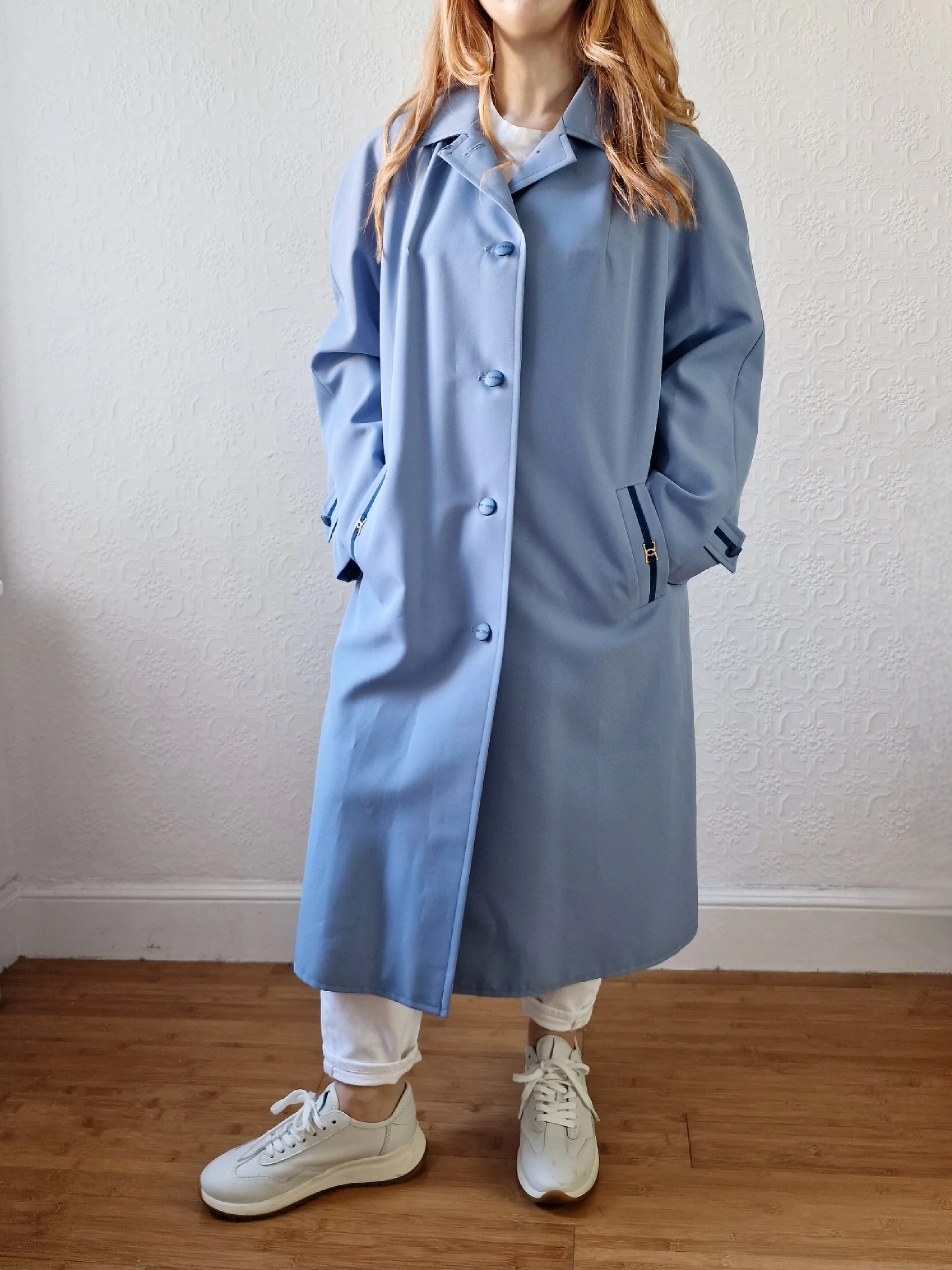 Vintage Light Blue Single Breasted Trench Coat - M/L - Image 8