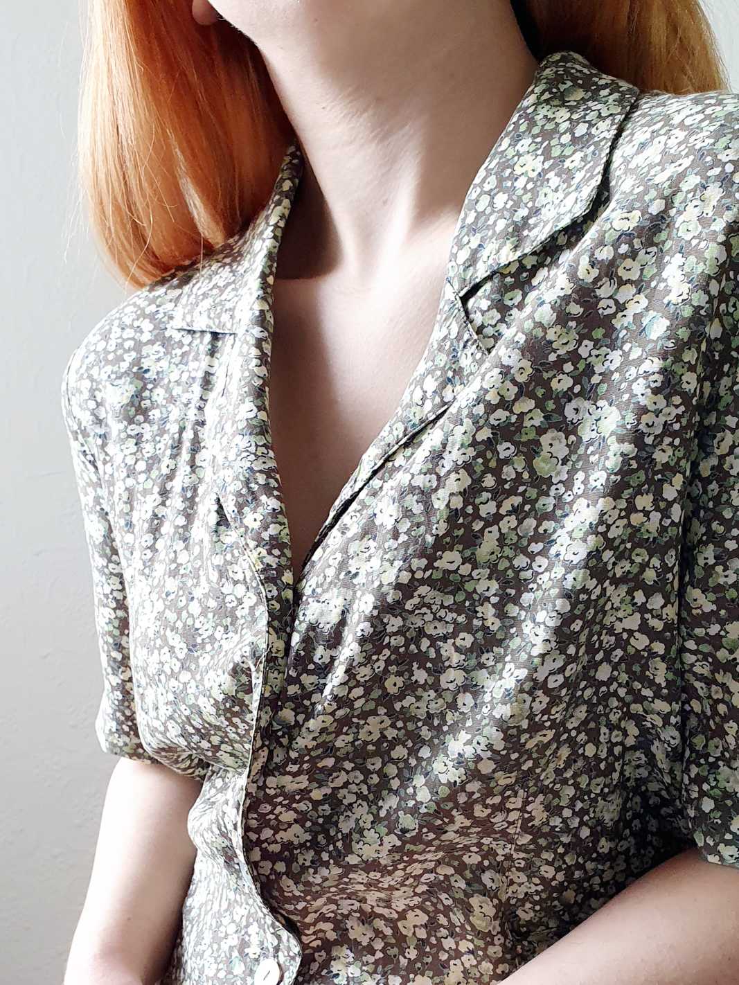 Vintage Light Green Ditsy Floral Short Sleeve Shirt Dress - M/L - Image 2
