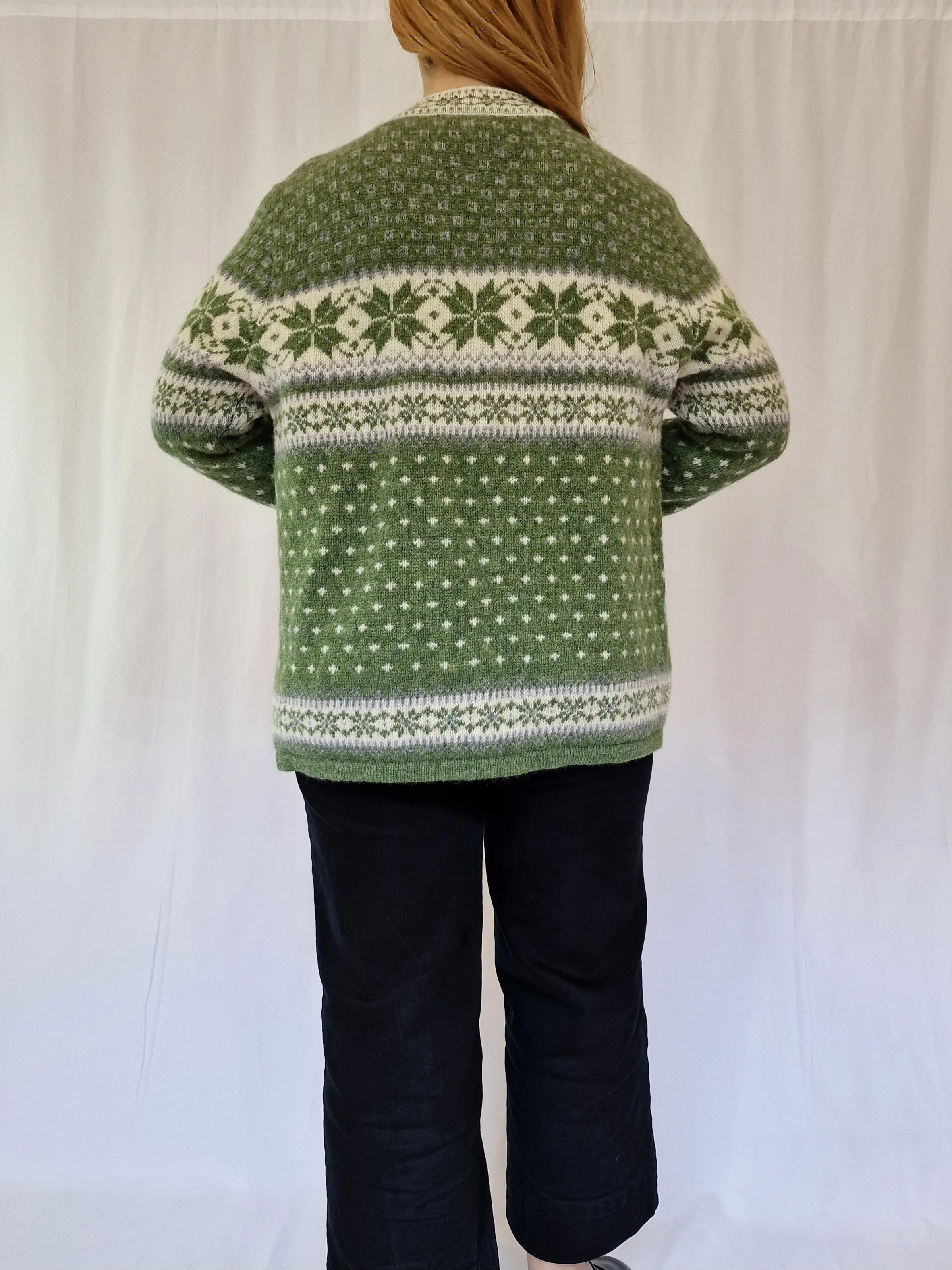 Vintage 90s Light Green Icelandic Style Wool Cardigan - S/M - Image 2