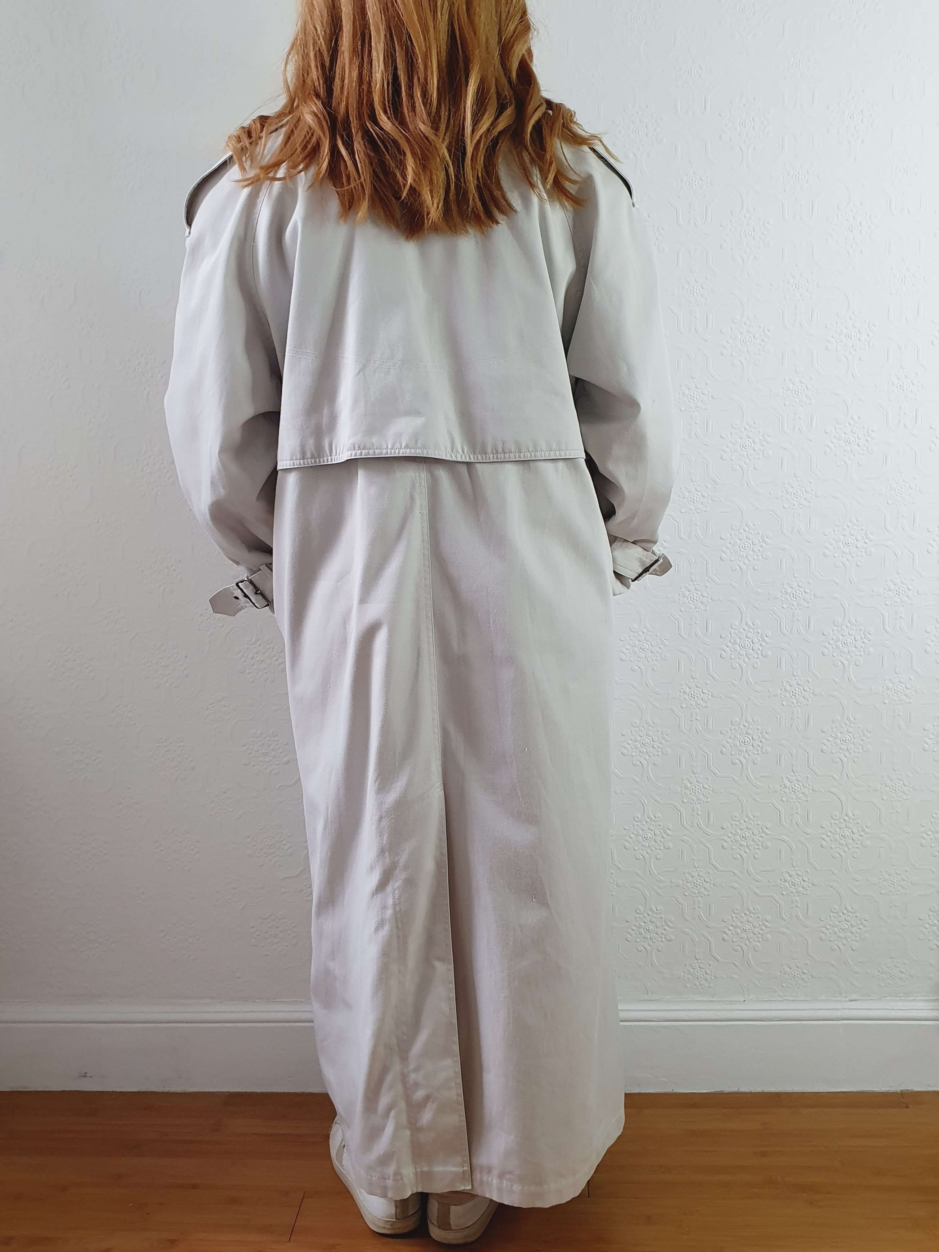 Vintage Light Grey Double Breasted Long Trench Coat - M - Image 6