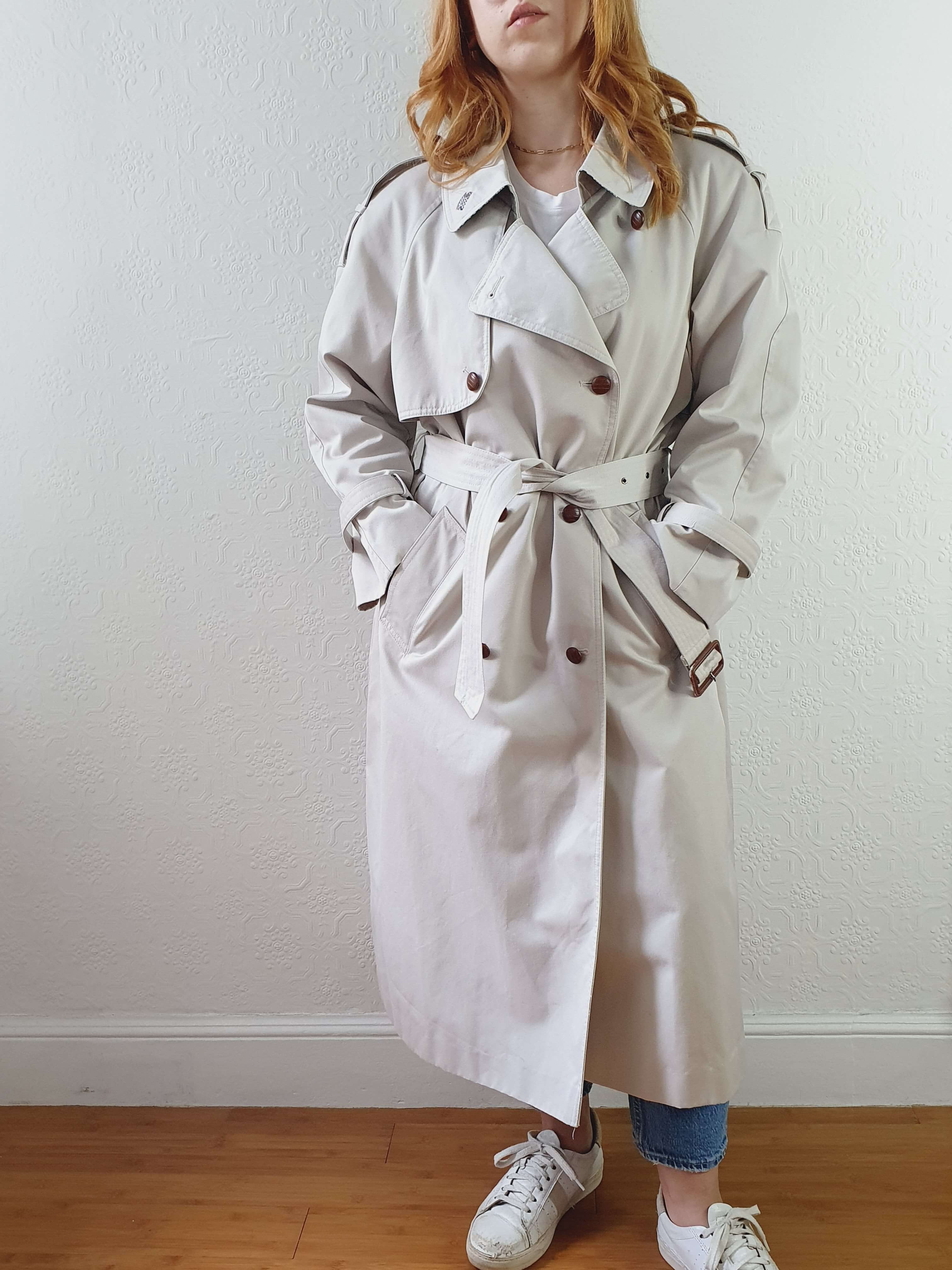 Vintage Light Grey Double Breasted Trench Coat with Belt - M - Image 10