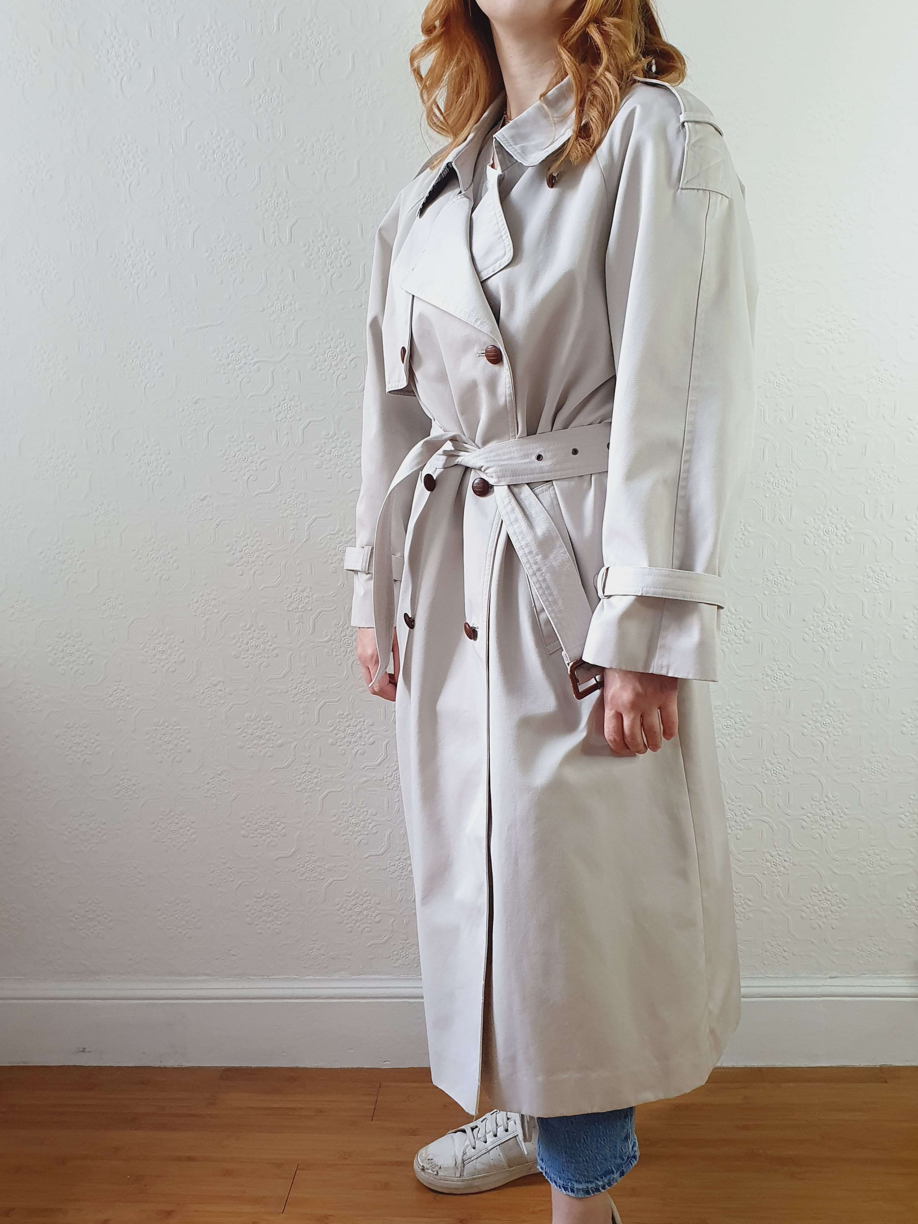 Vintage Light Grey Double Breasted Trench Coat with Belt - M - Image 11