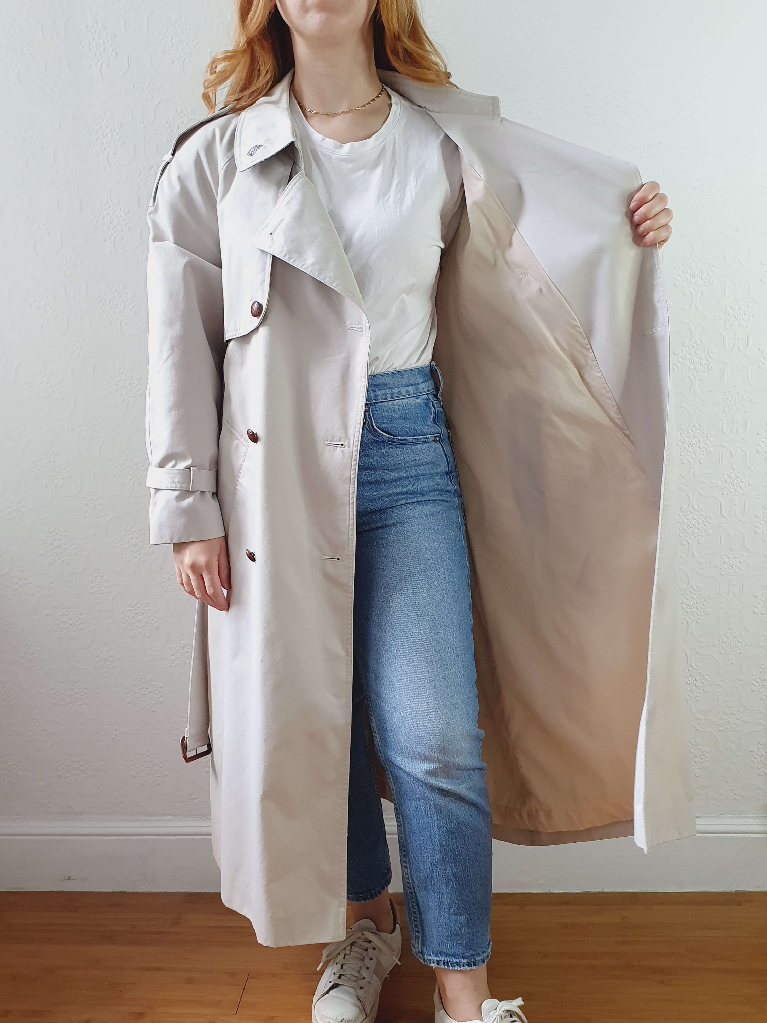 Vintage Light Grey Double Breasted Trench Coat with Belt - M - Image 12
