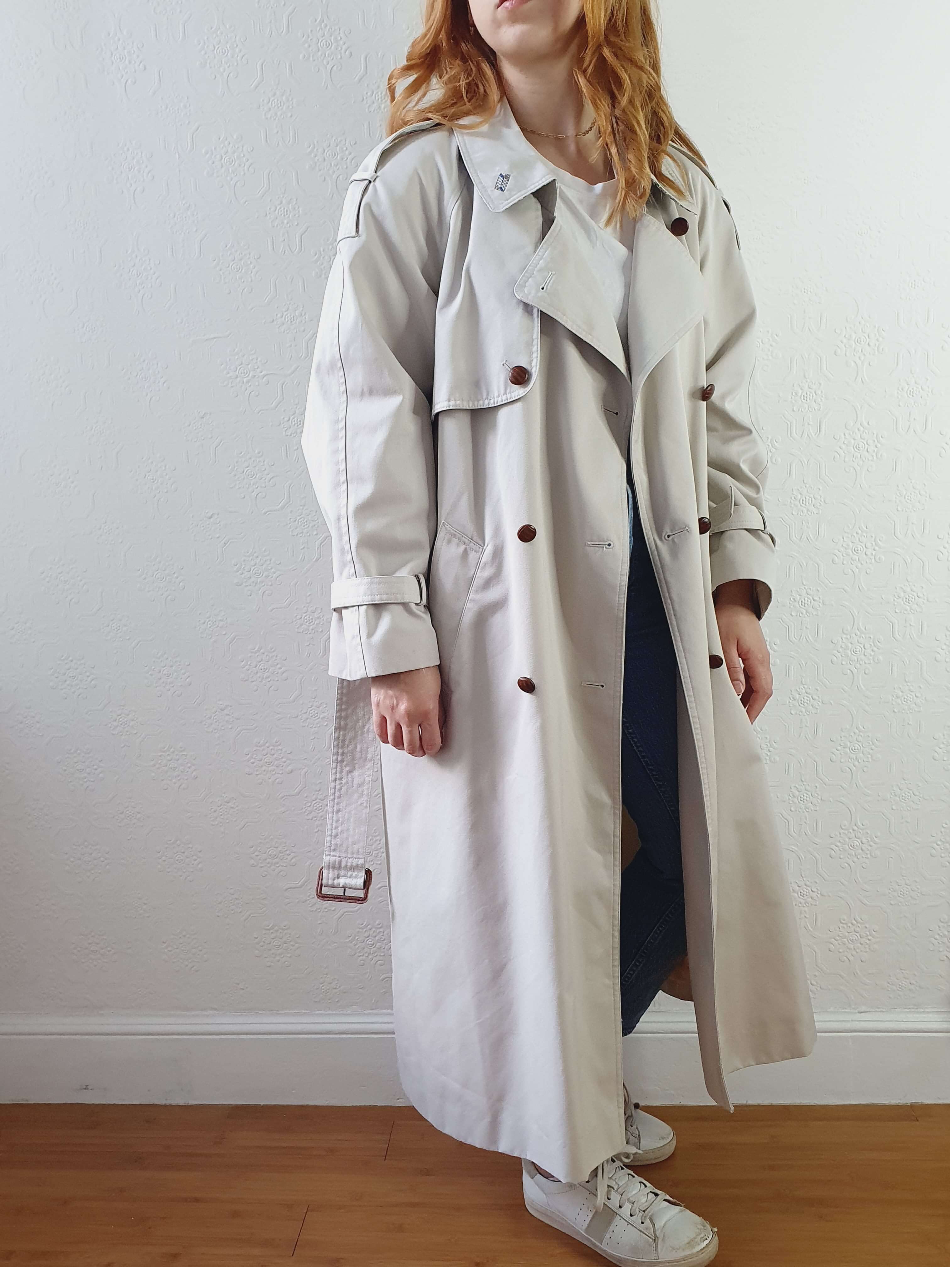 Vintage Light Grey Double Breasted Trench Coat with Belt - M - Image 6