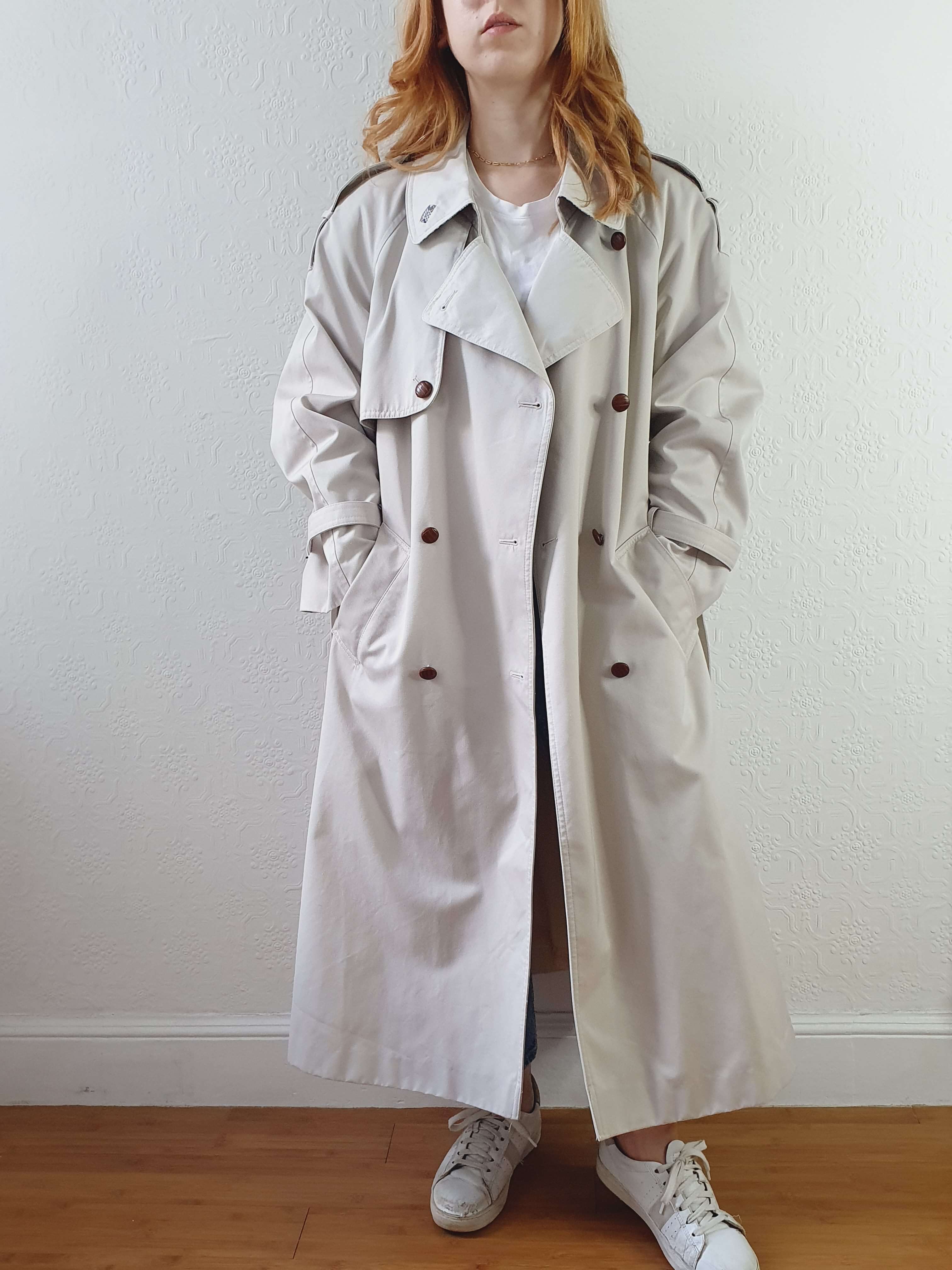 Vintage Light Grey Double Breasted Trench Coat with Belt - M - Image 7