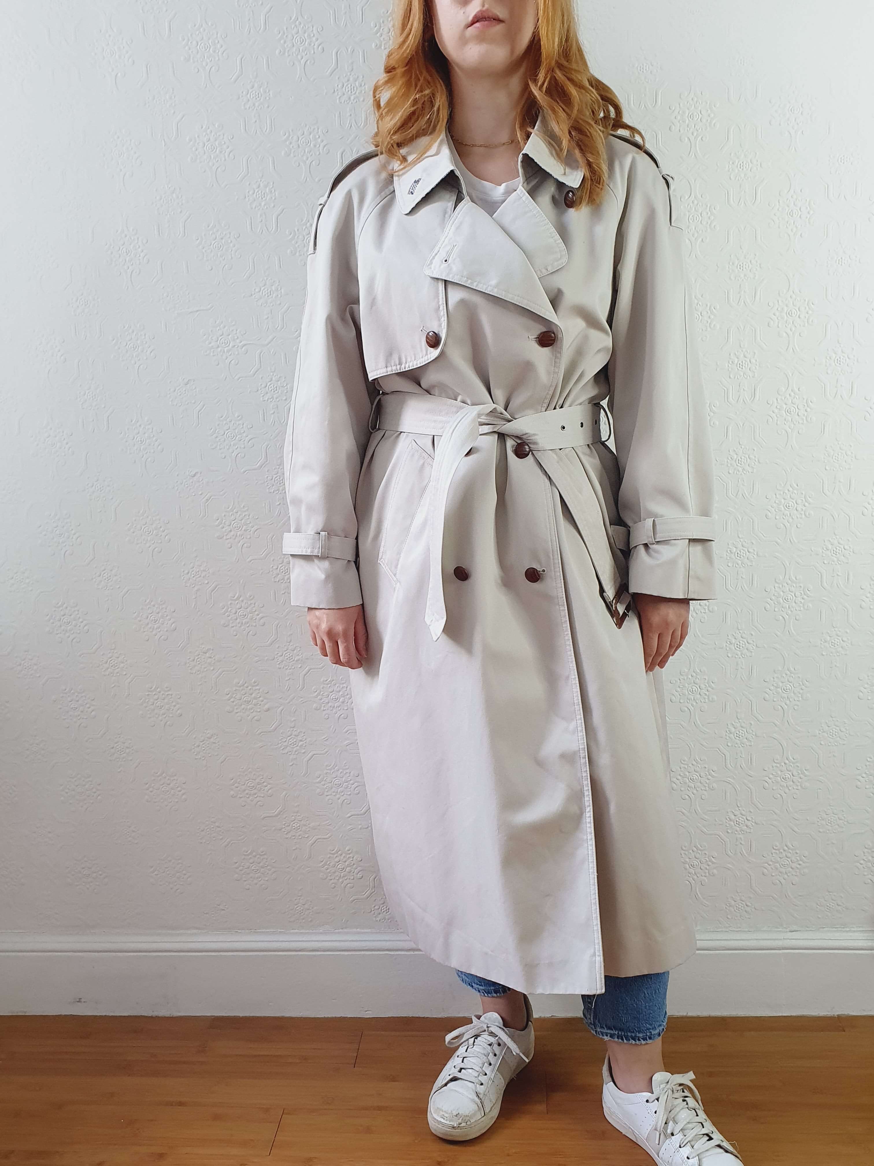 Vintage Light Grey Double Breasted Trench Coat with Belt - M - Image 8