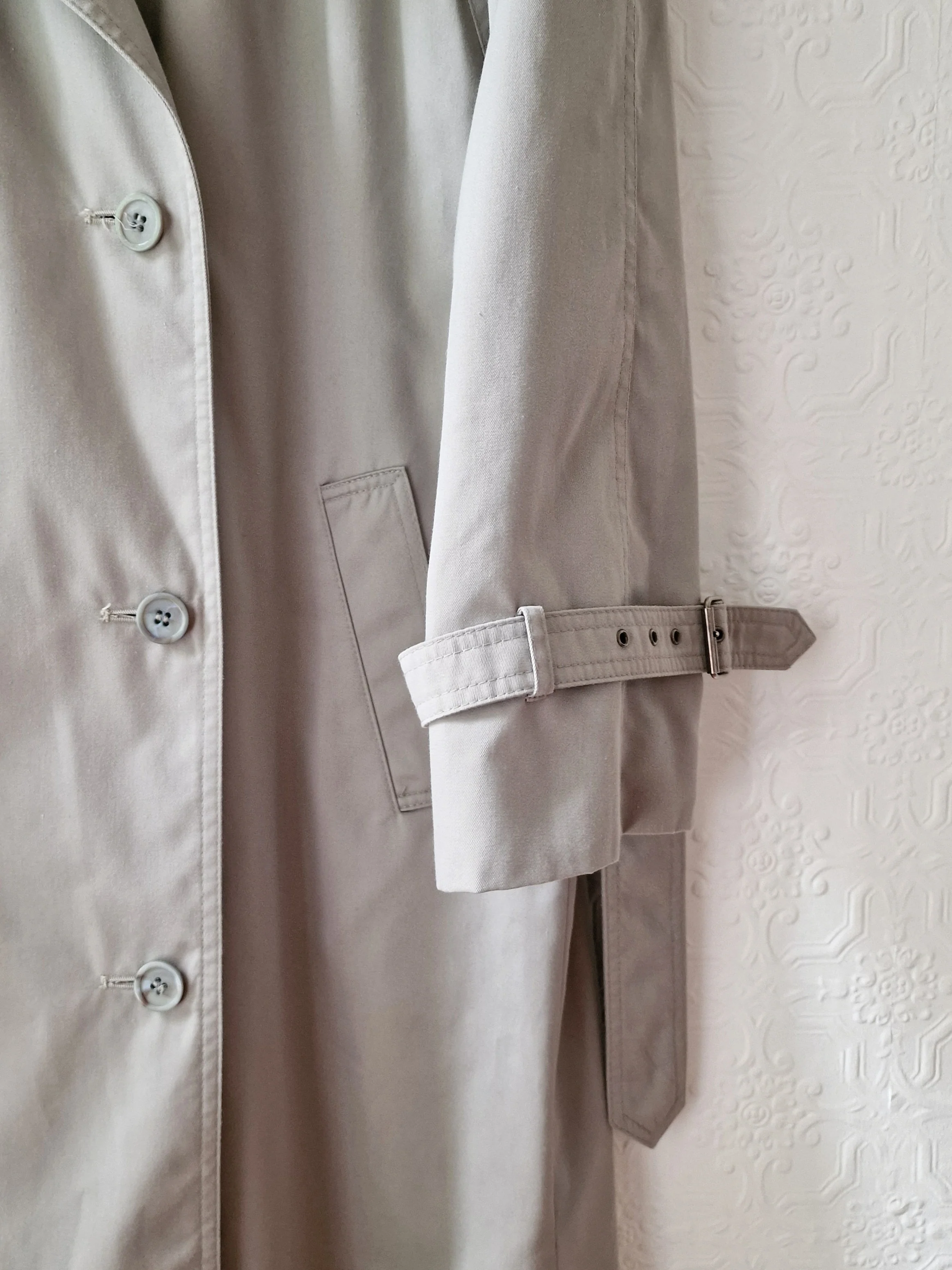 Vintage Light Grey Double Breasted Trench Coat with Belt - M - Image 11