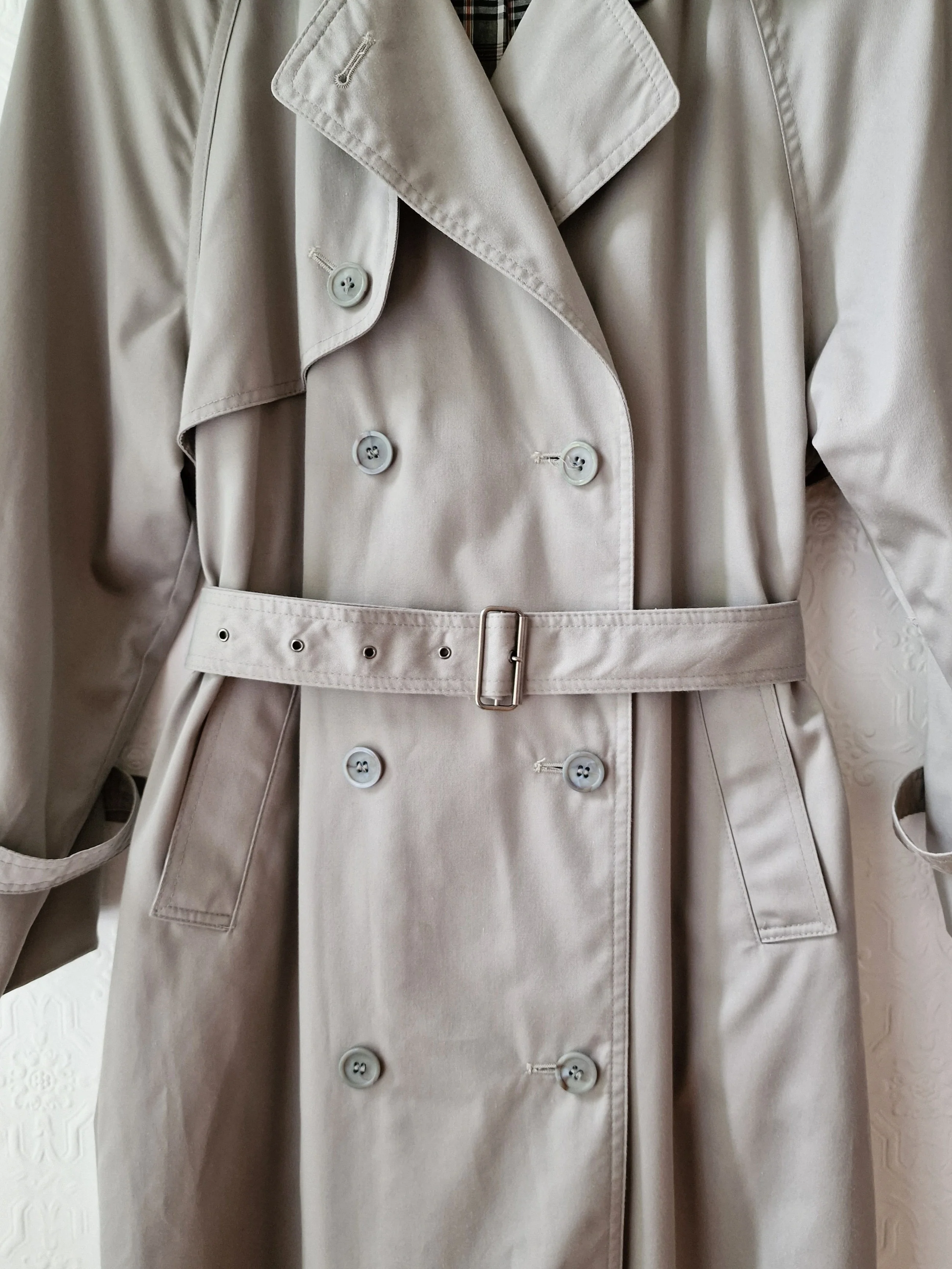 Vintage Light Grey Double Breasted Trench Coat with Belt - M - Image 13