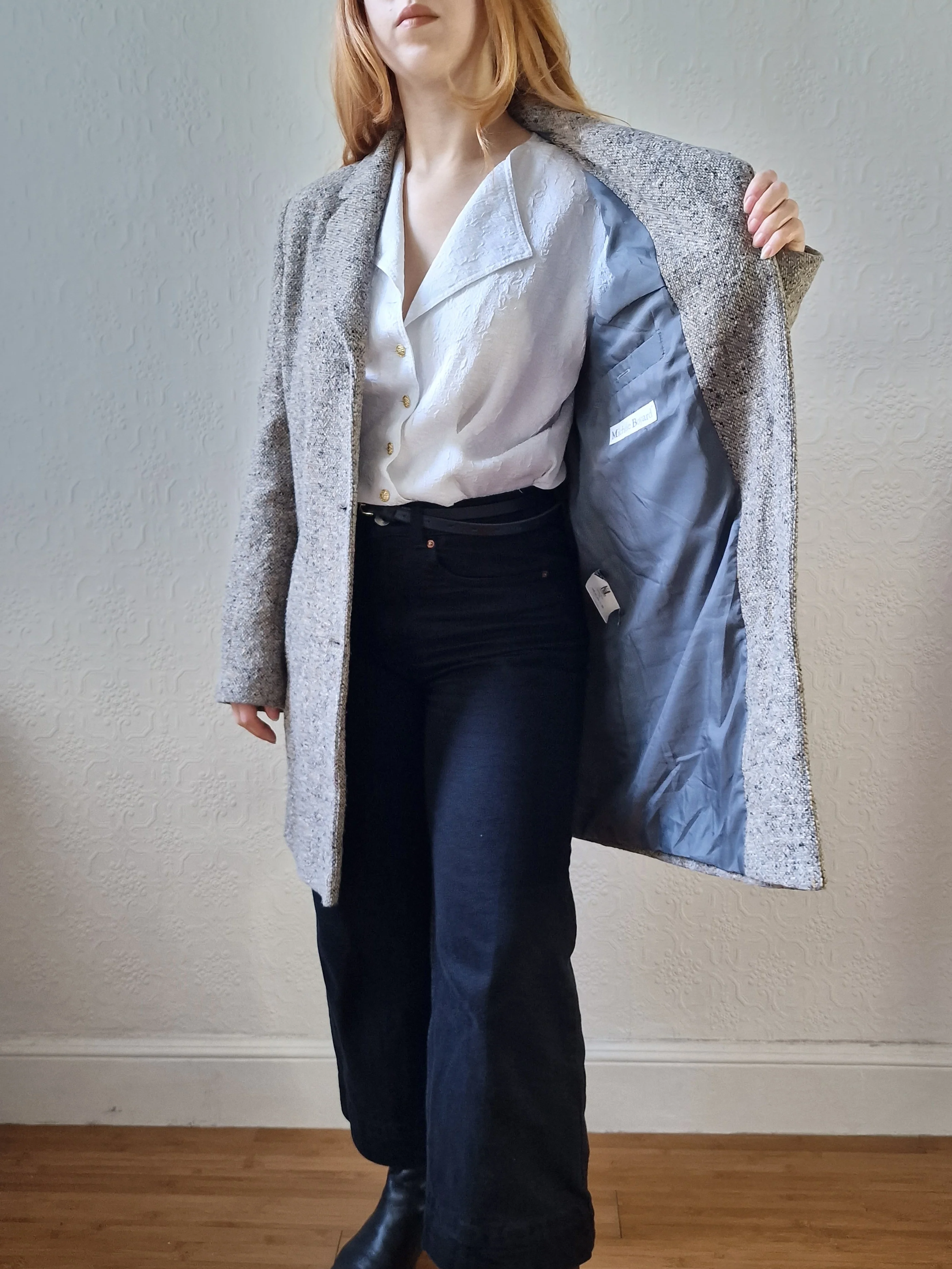 Vintage Light Grey Speckled Wool Single Breasted Coat - M - Image 10