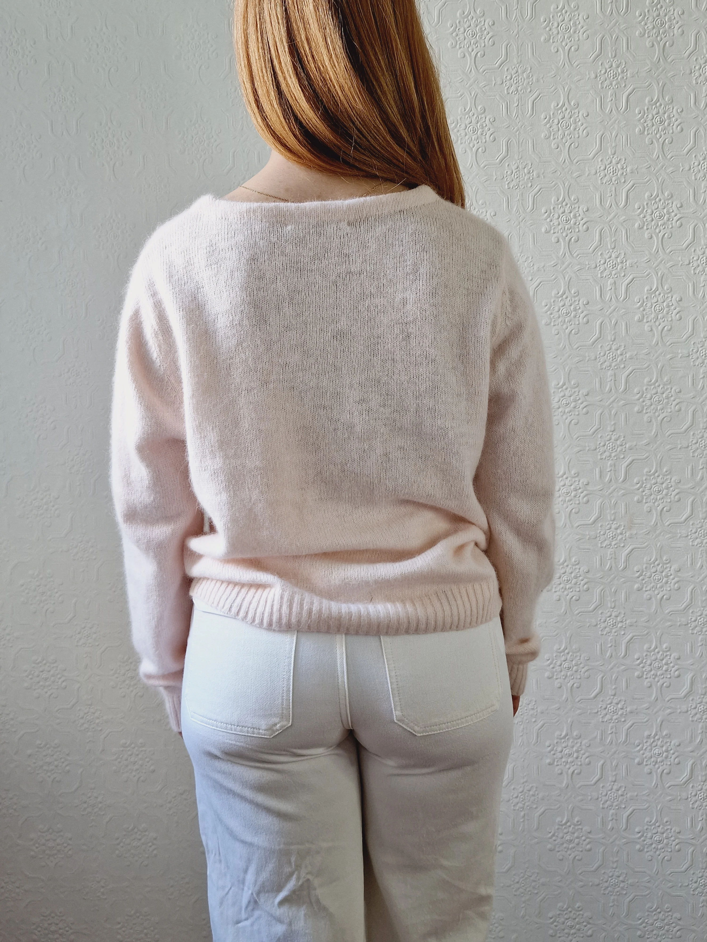 Vintage Light Pink Angora Cardigan with Round Neck - M/L - Image 3