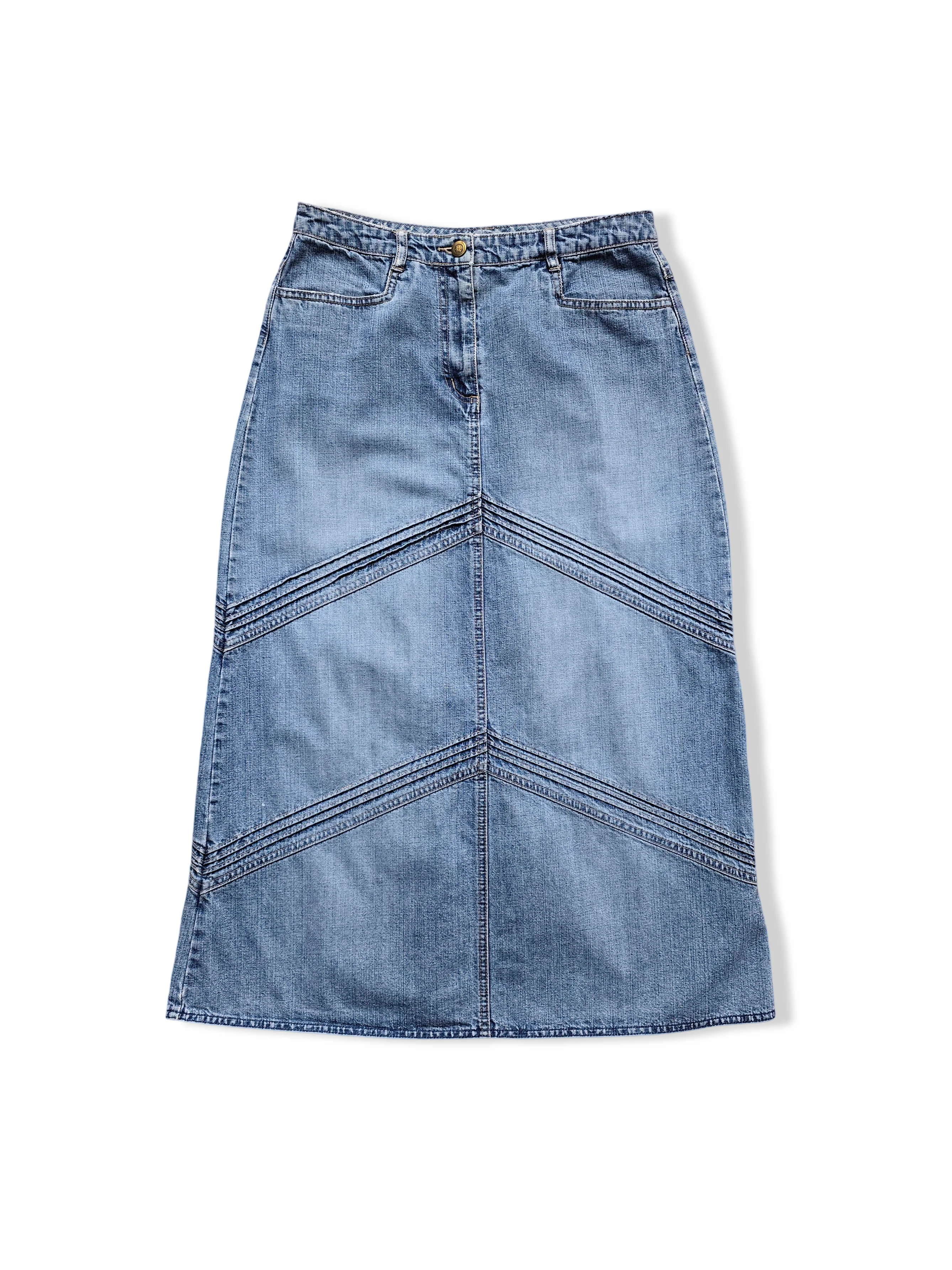 Vintage Light Wash Denim A-Line Midi Skirt - M