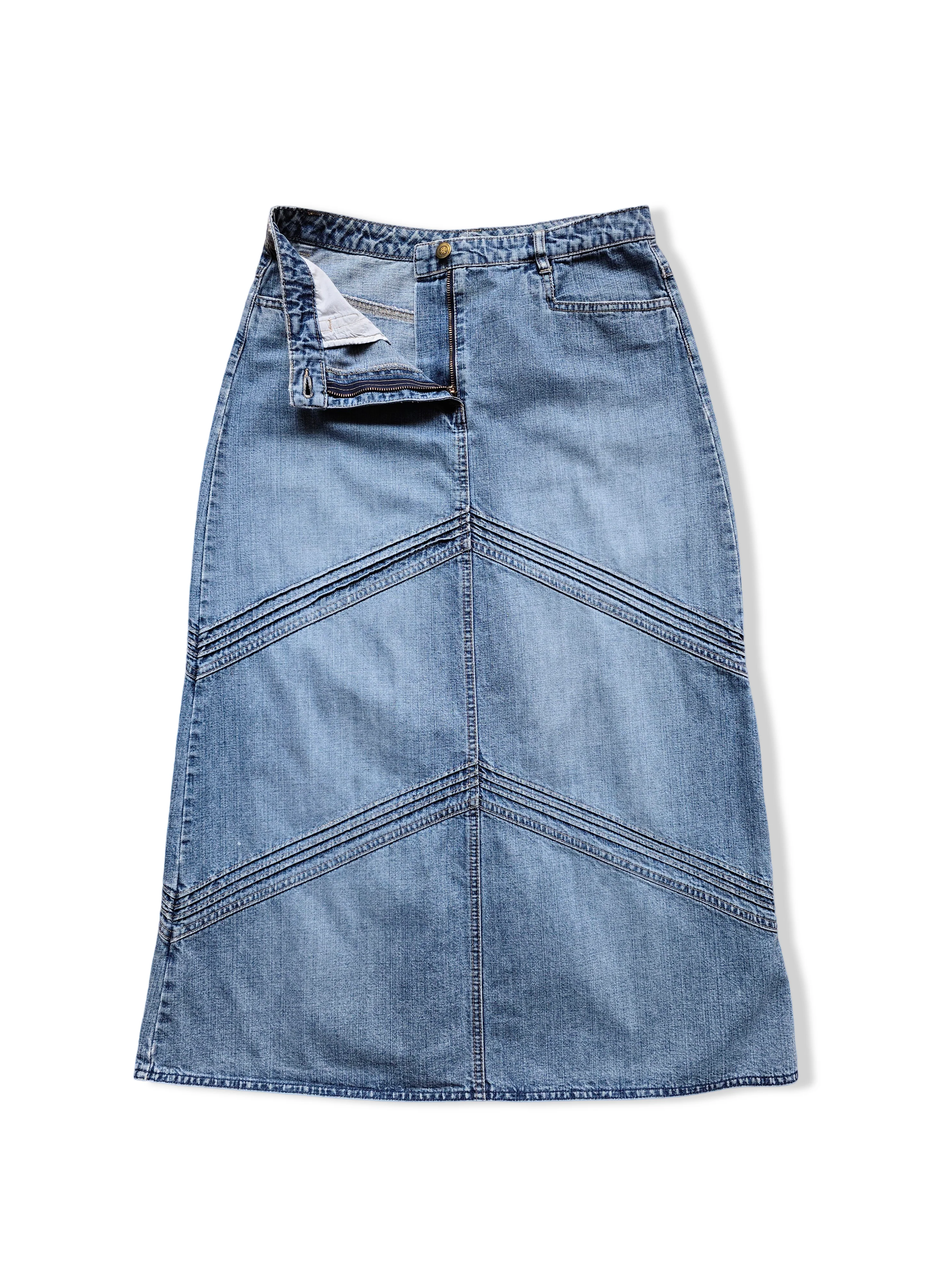 Vintage Light Wash Denim A-Line Midi Skirt - M - Image 2