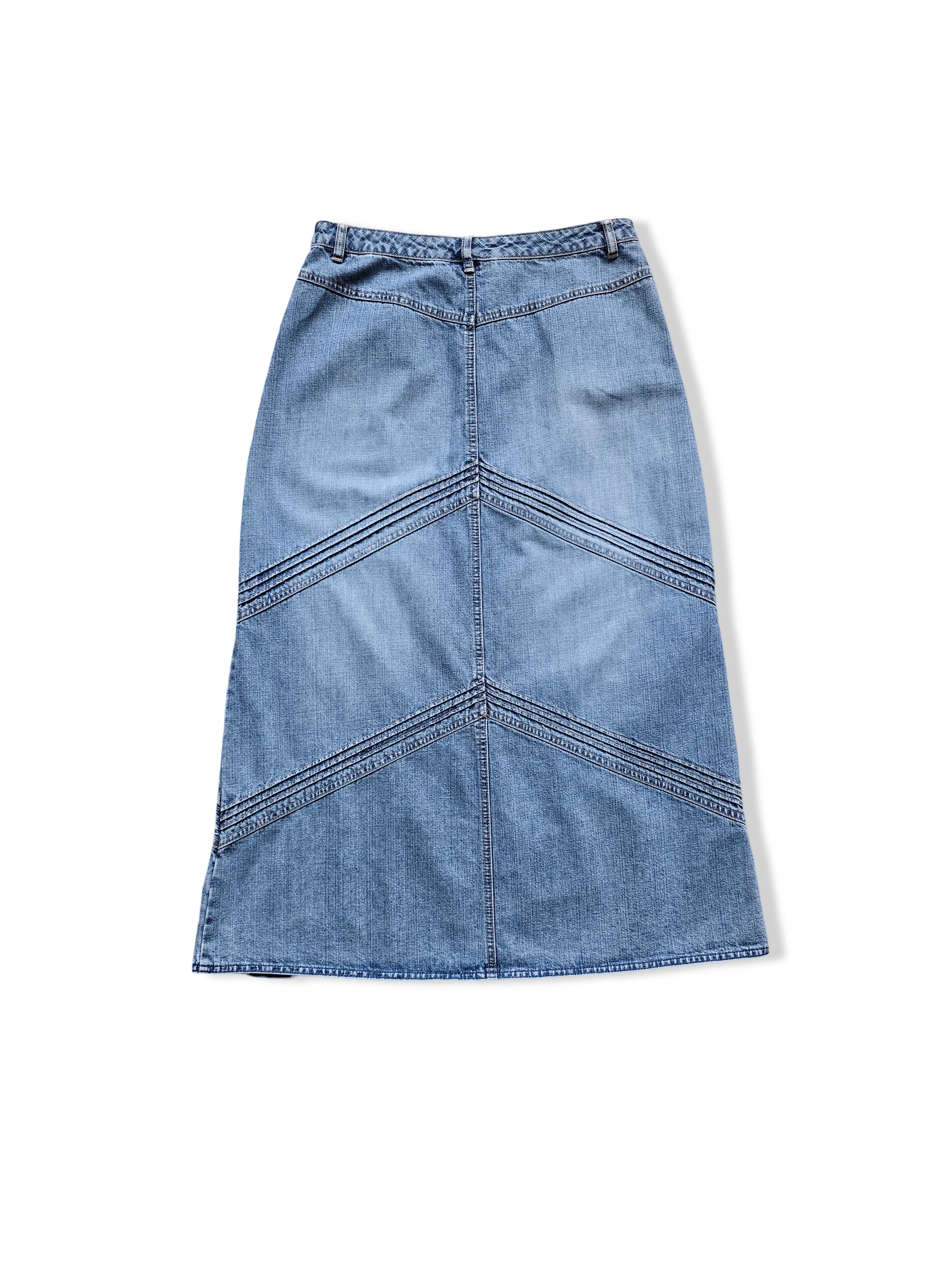 Vintage Light Wash Denim A-Line Midi Skirt - M - Image 3