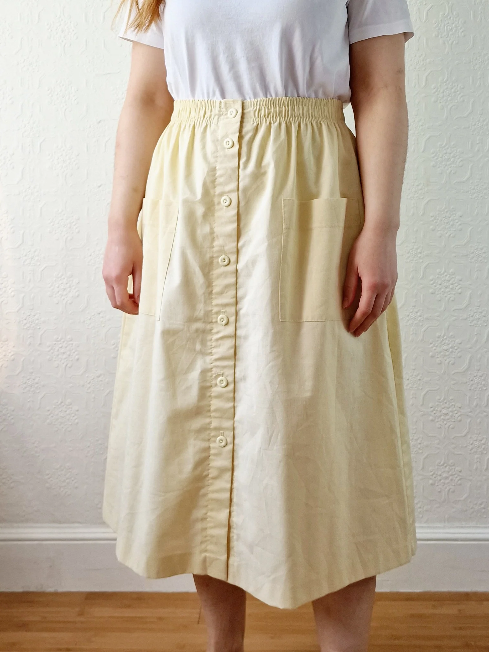 Vintage Light Yellow High Waisted A-Line Skirt - M - Image 2