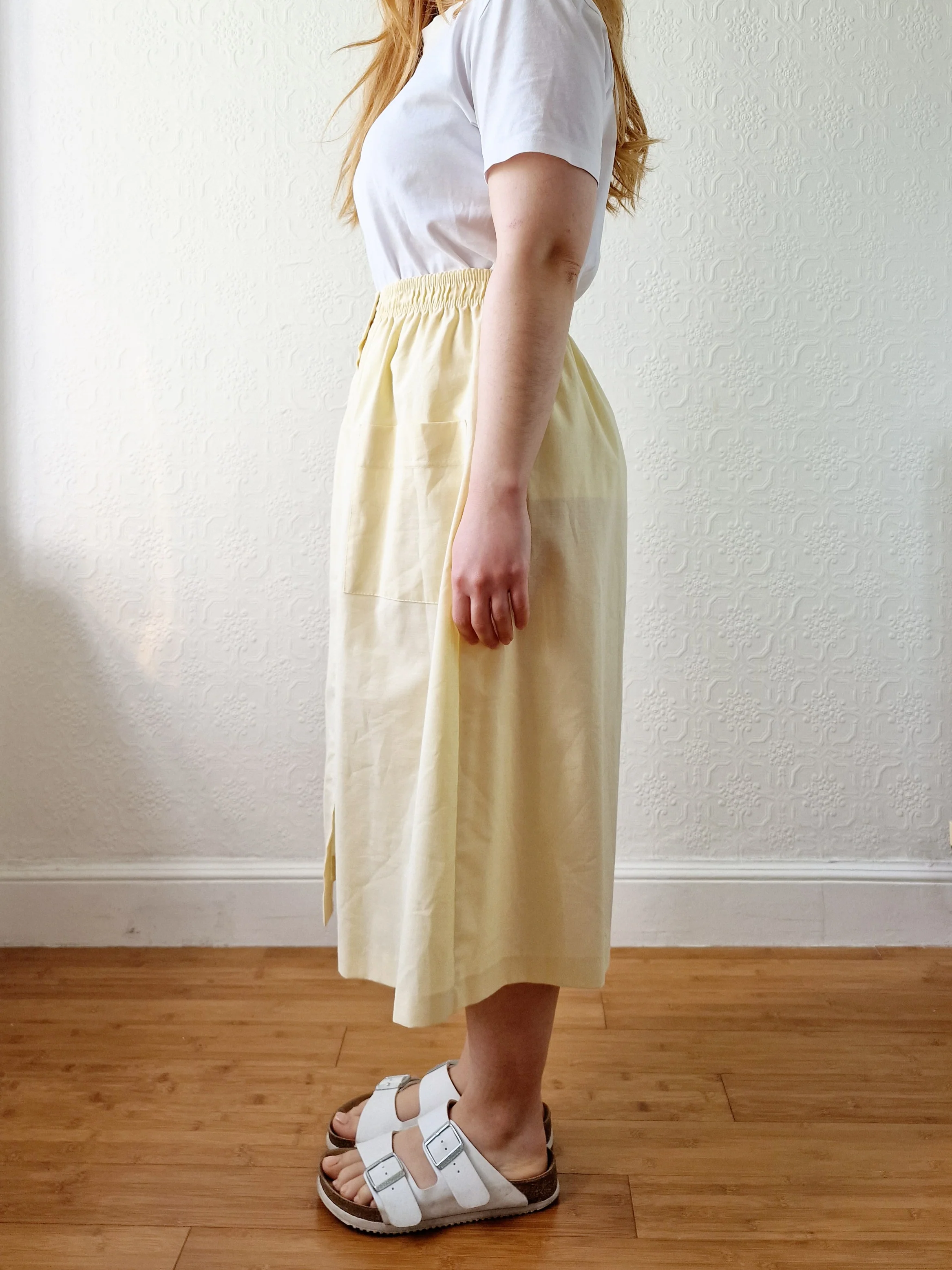Vintage Light Yellow High Waisted A-Line Skirt - M - Image 3