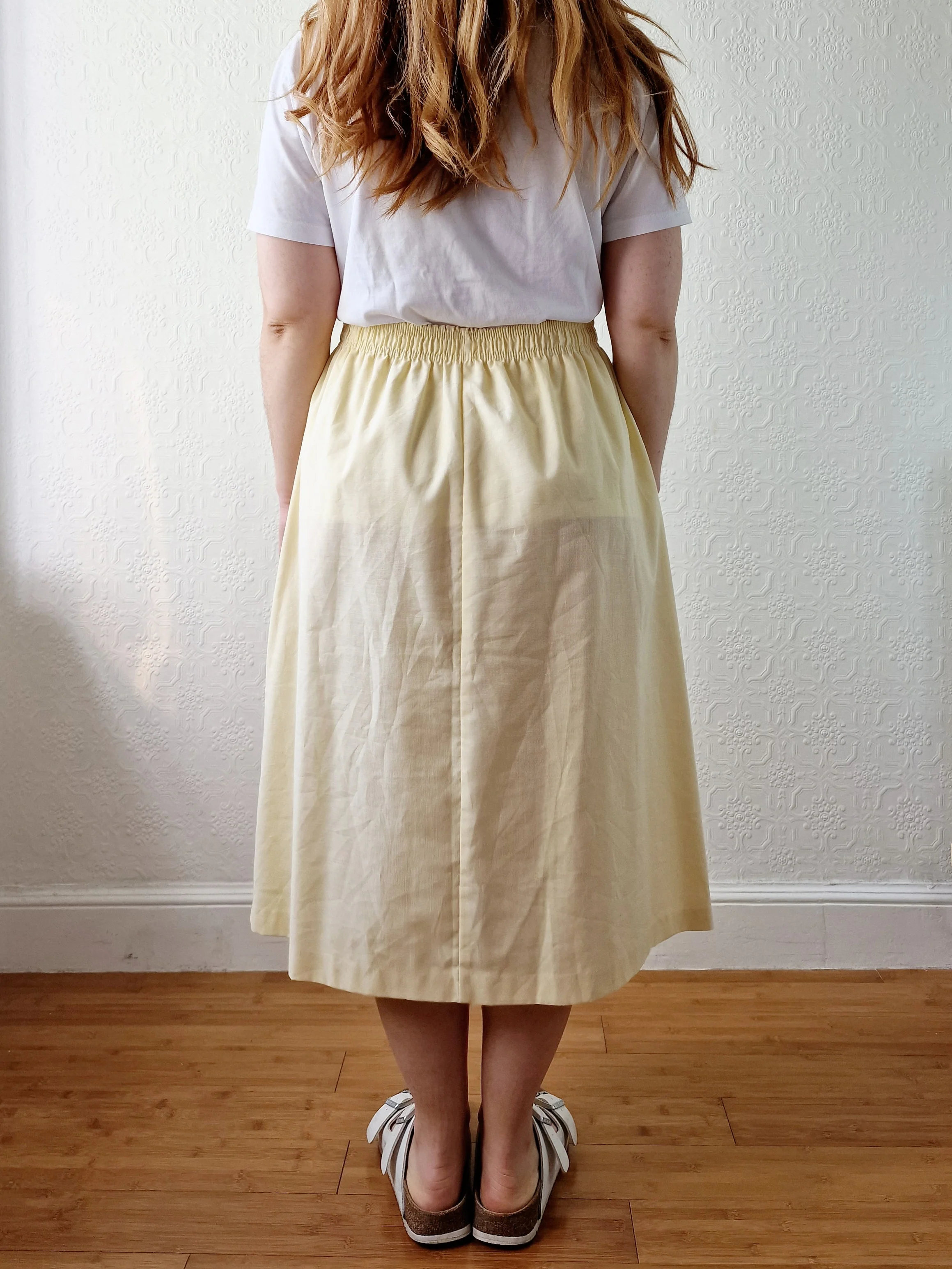 Vintage Light Yellow High Waisted A-Line Skirt - M - Image 4