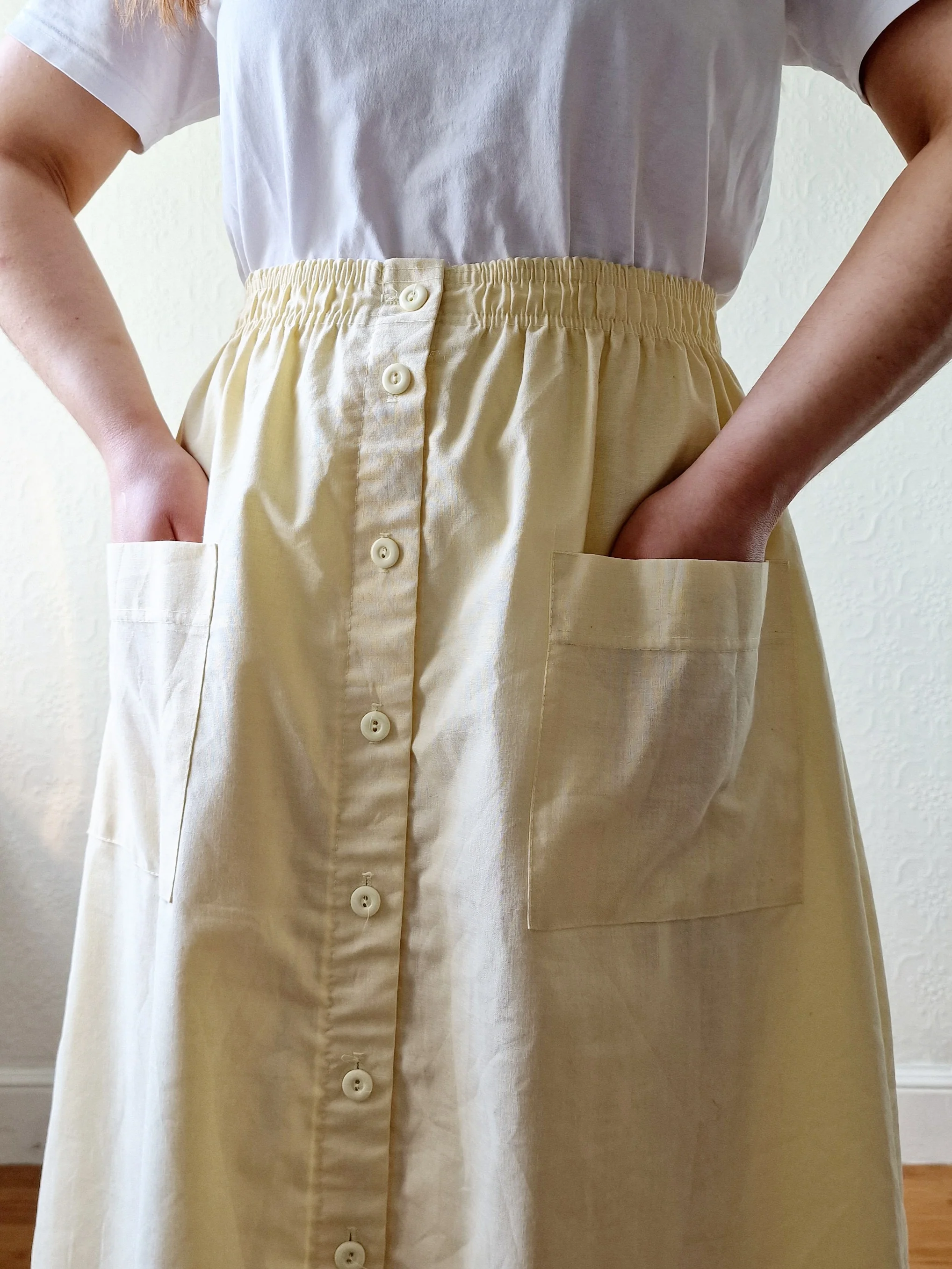 Vintage Light Yellow High Waisted A-Line Skirt - M - Image 5
