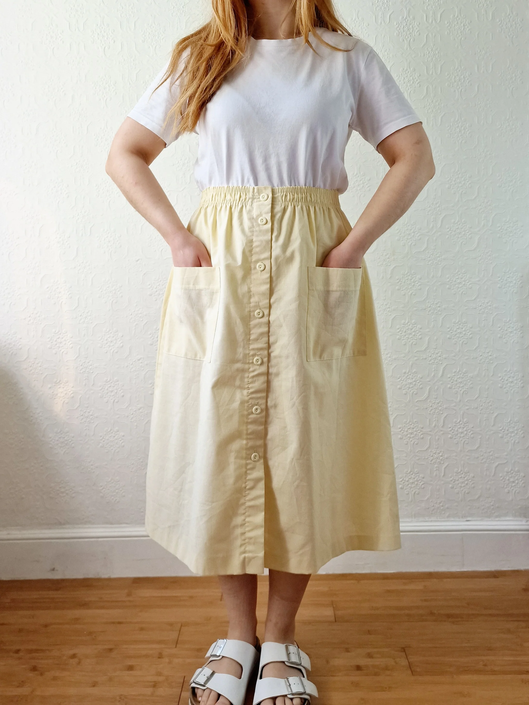 Vintage Light Yellow High Waisted A-Line Skirt - M - Image 6