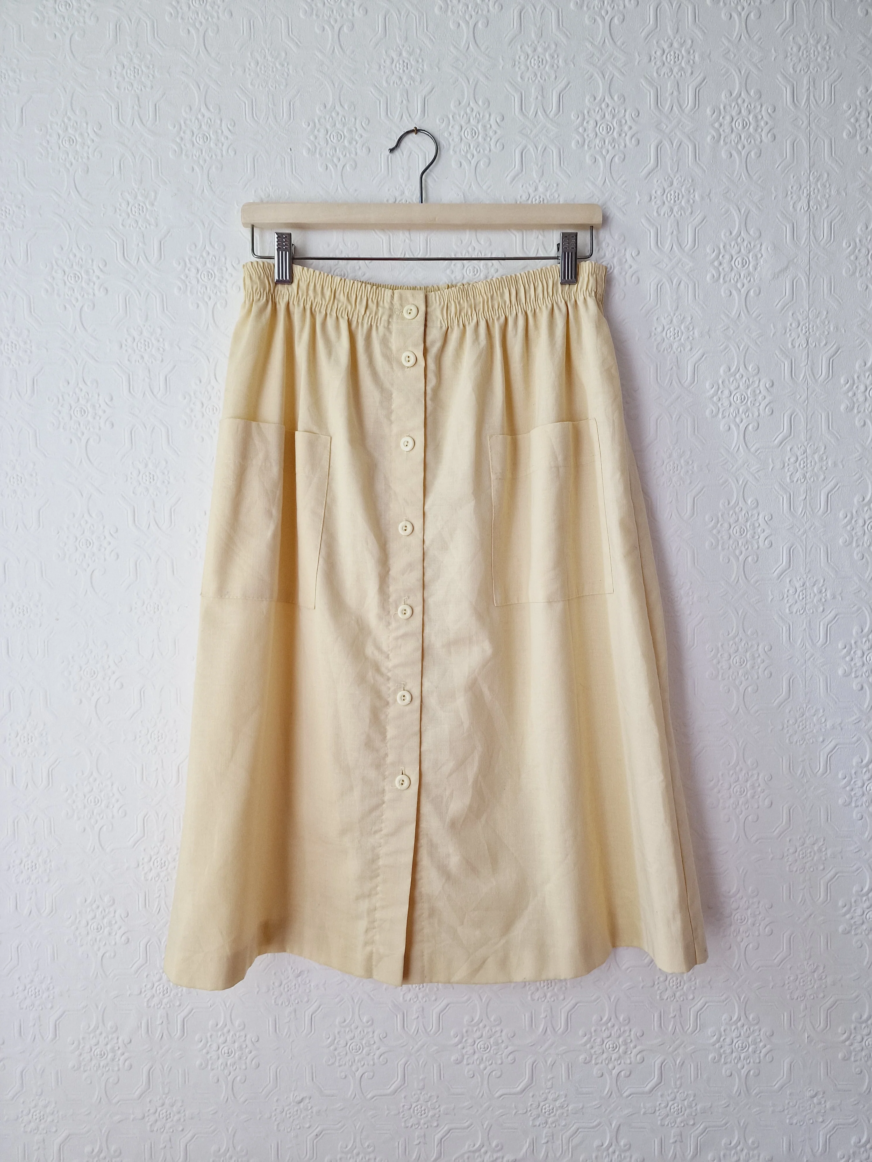 Vintage Light Yellow High Waisted A-Line Skirt - M - Image 7