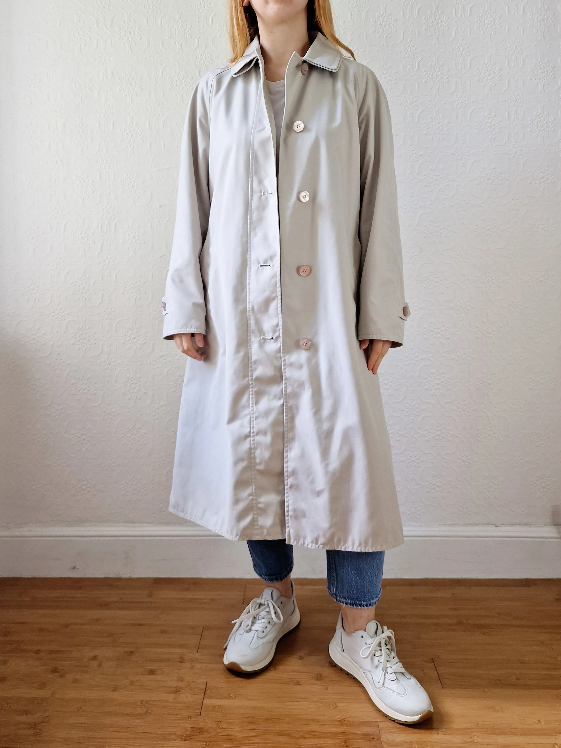 Vintage Lightweight Stone Single Breasted Trench Coat with Belt - S/M - Image 2