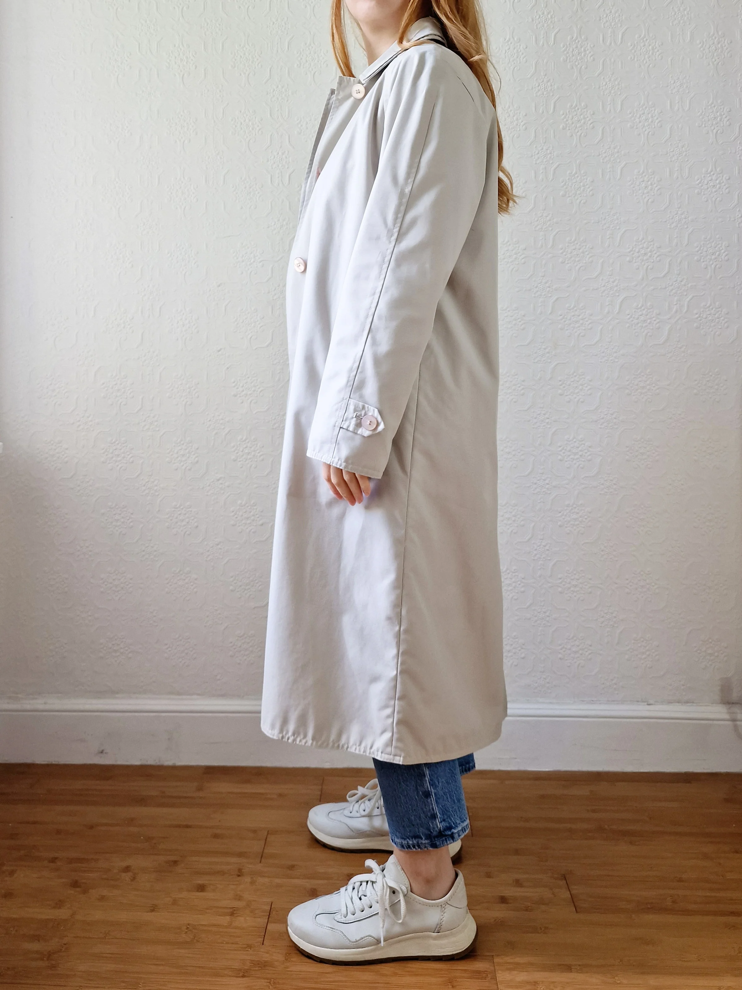 Vintage Lightweight Stone Single Breasted Trench Coat with Belt - S/M - Image 3