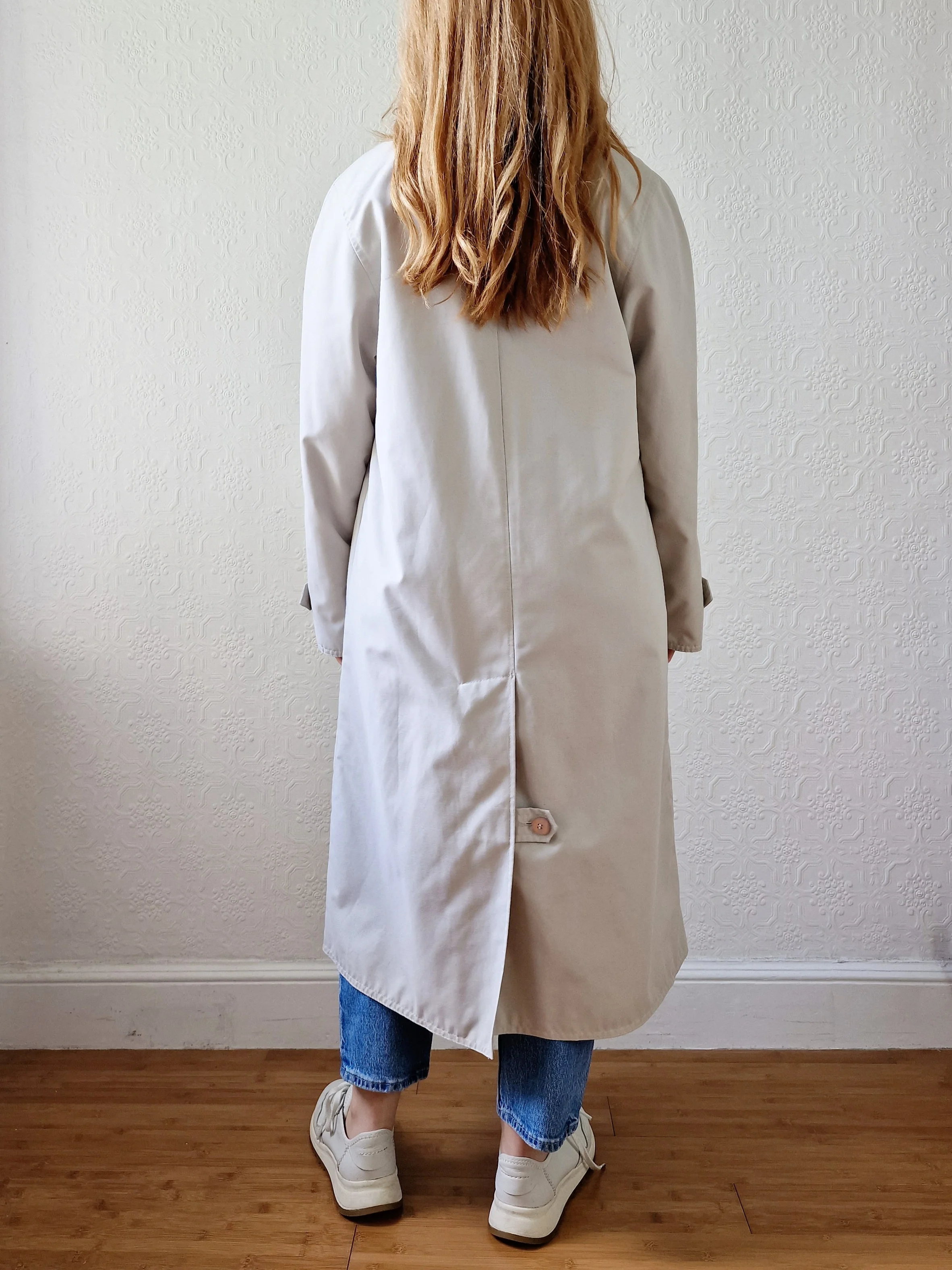 Vintage Lightweight Stone Single Breasted Trench Coat with Belt - S/M - Image 4