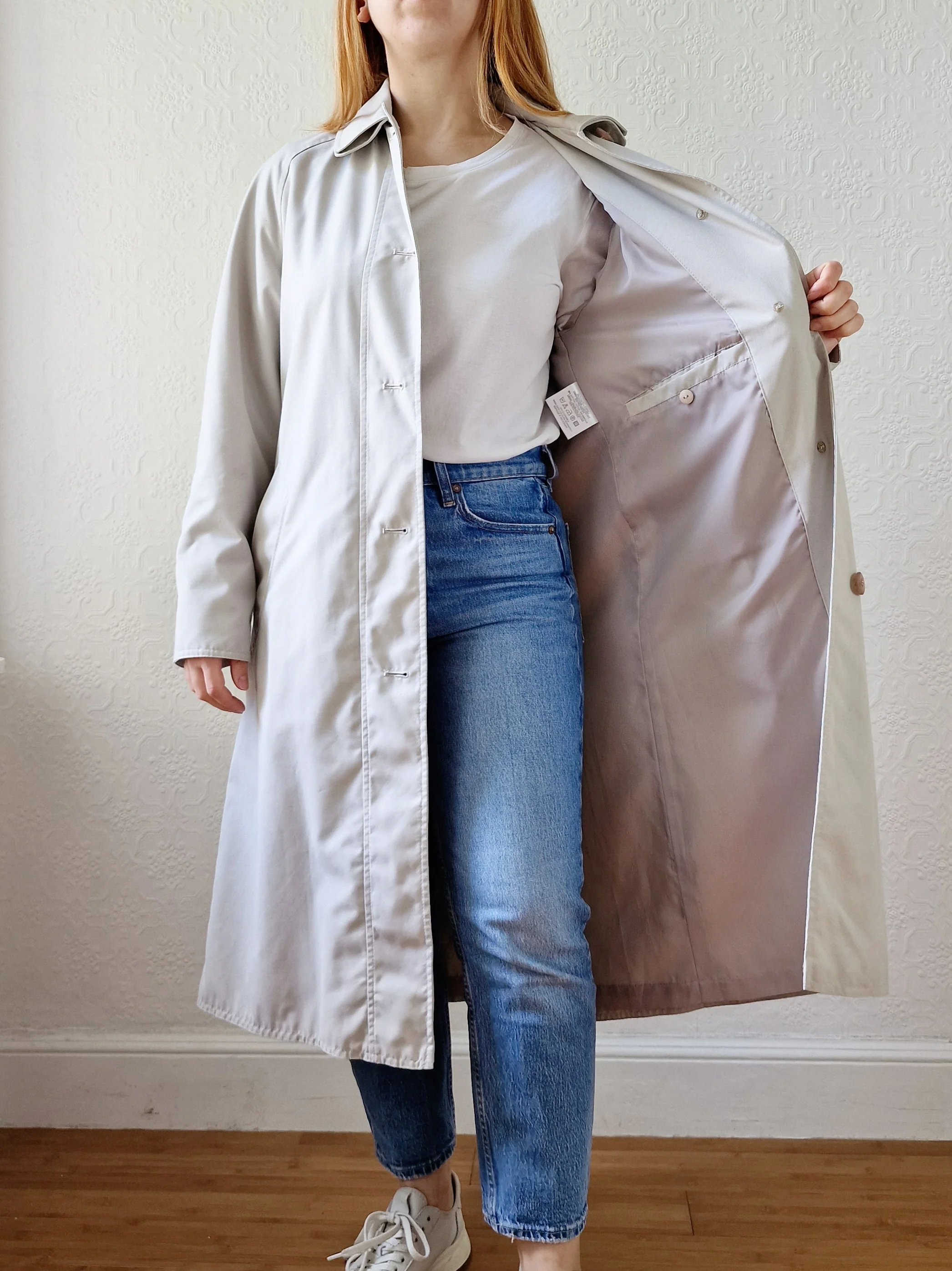 Vintage Lightweight Stone Single Breasted Trench Coat with Belt - S/M - Image 5