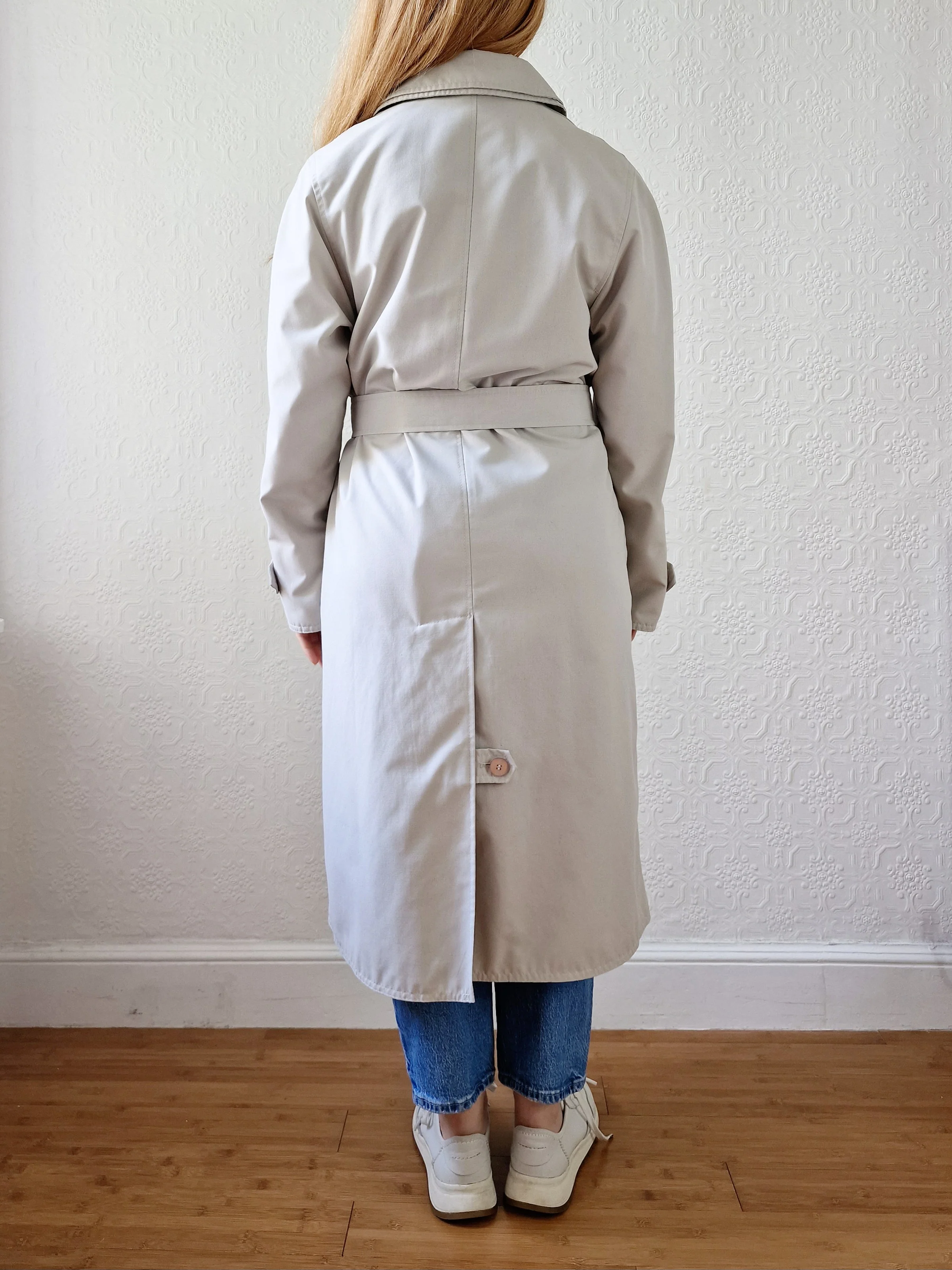 Vintage Lightweight Stone Single Breasted Trench Coat with Belt - S/M - Image 6