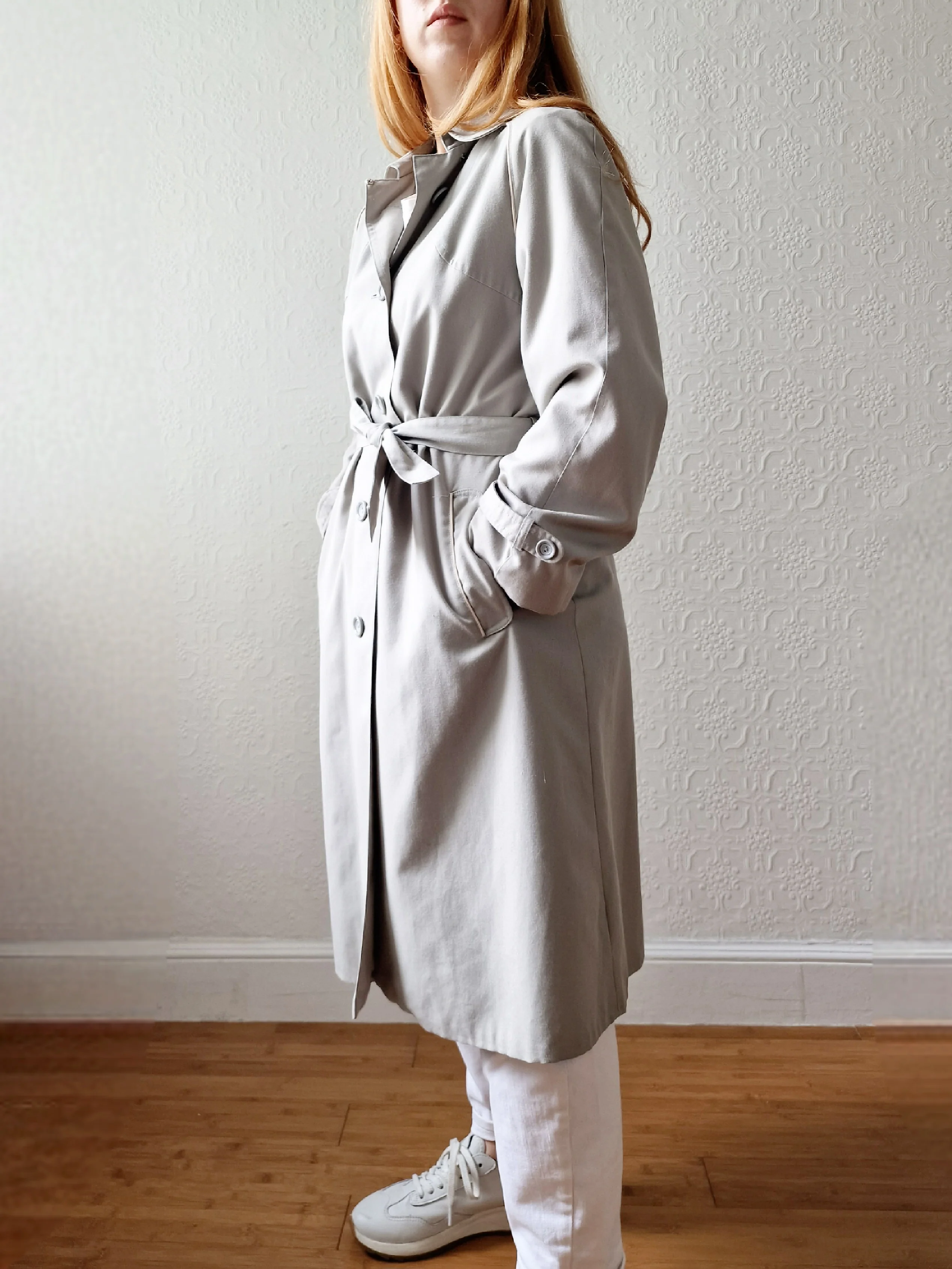 Vintage Lightweight Grey Single Breasted Trench Coat with Belt - S - Image 6
