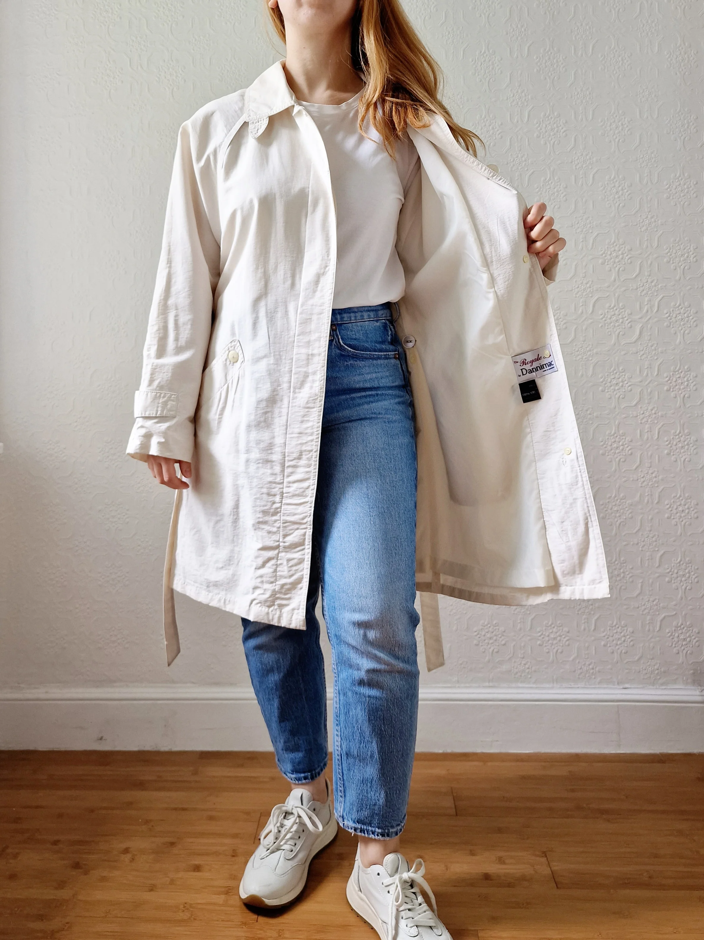 Vintage Lightweight White Single Breasted Trench Coat with Belt - S/M - Image 6