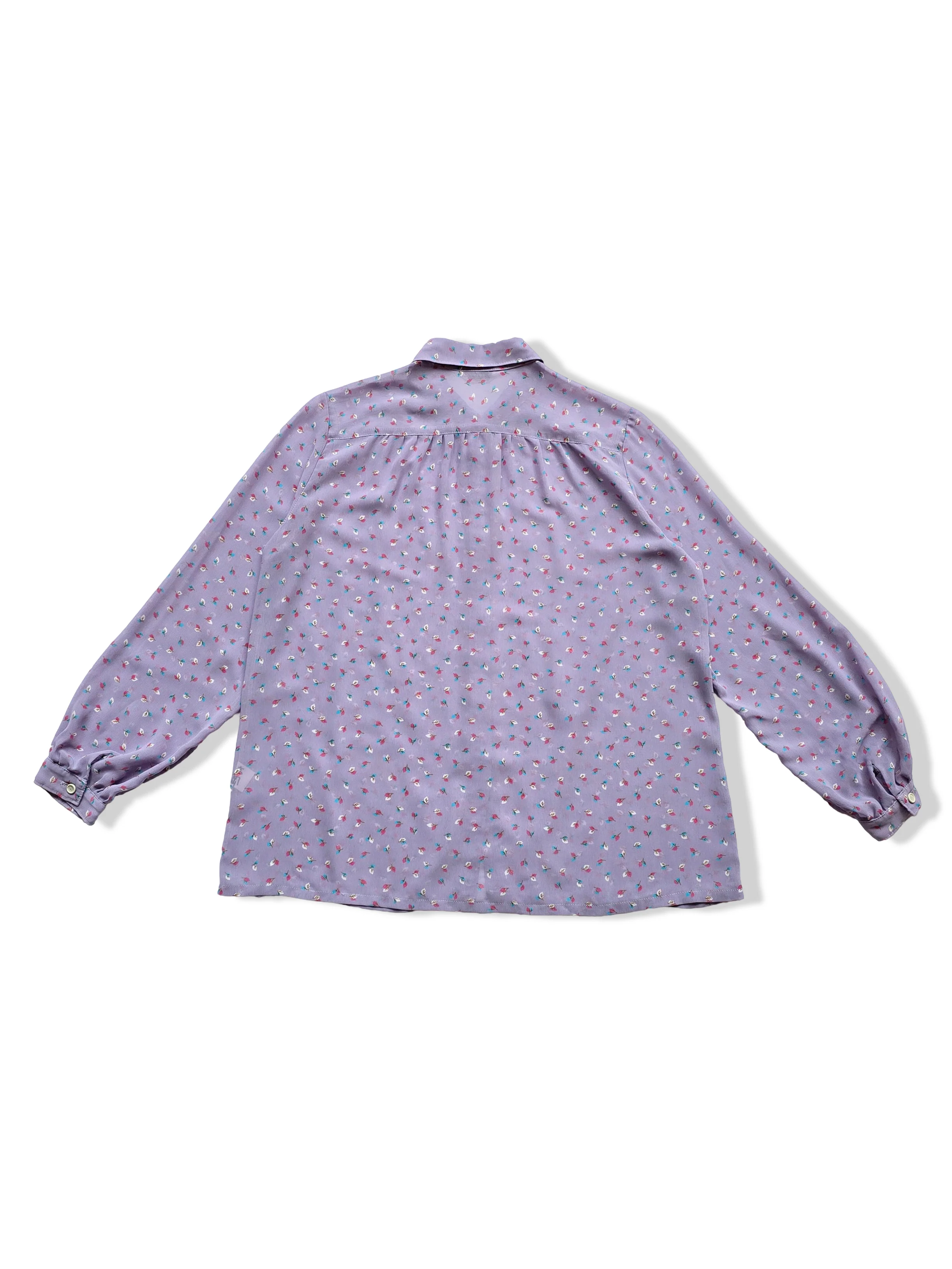 Vintage Lilac Leaf Print Button Up Blouse - S/M - Image 3