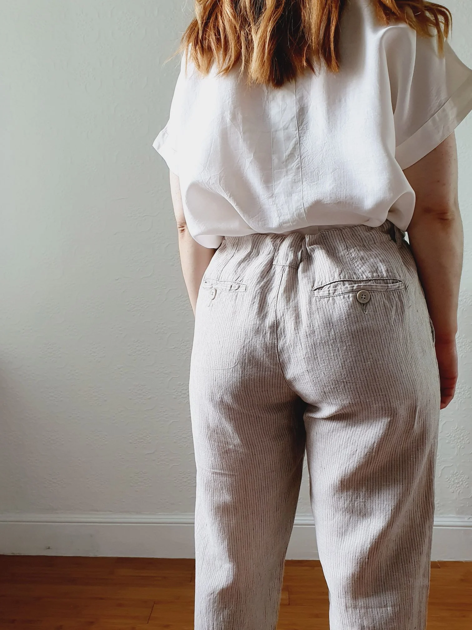 Vintage Linen High Waisted Grey Striped Summer Trousers - M/L - Image 5