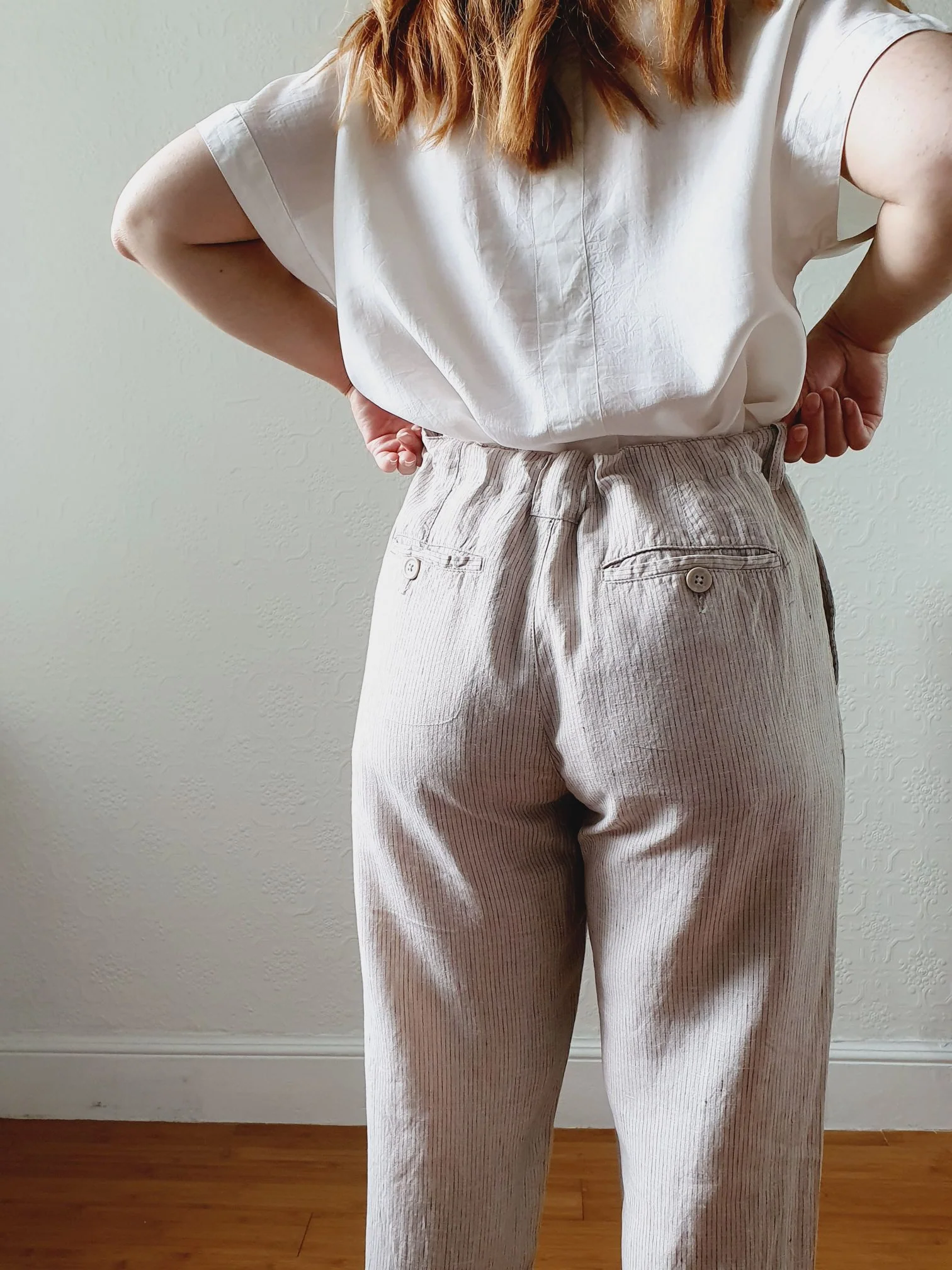 Vintage Linen High Waisted Grey Striped Summer Trousers - M/L - Image 7