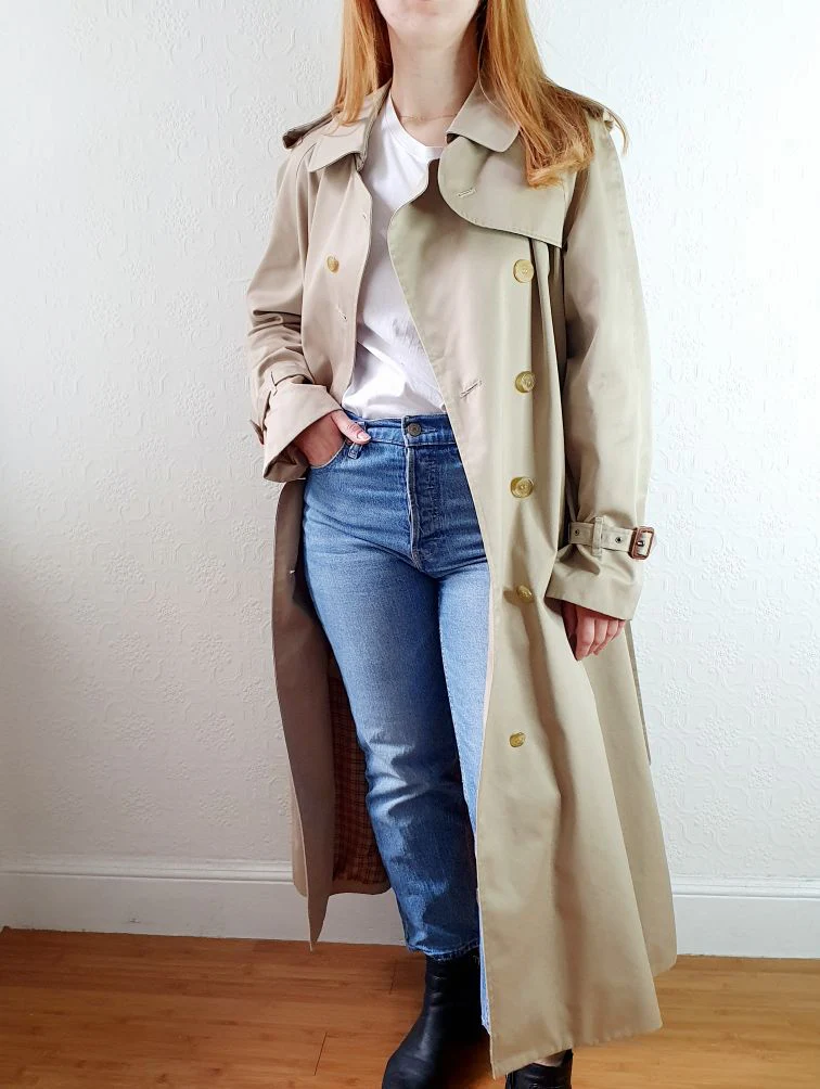 Vintage Long Beige Trench Coat - M