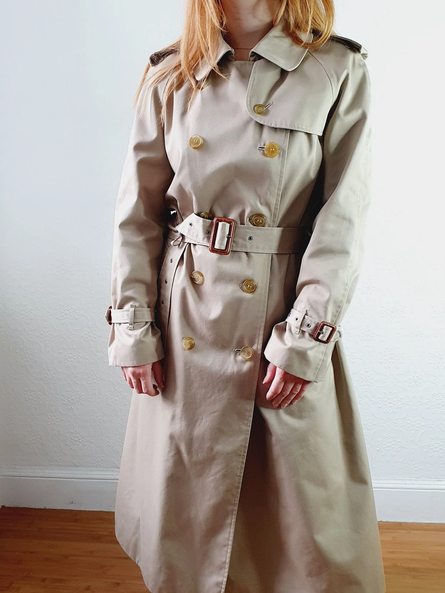 Vintage Long Beige Trench Coat - M - Image 4