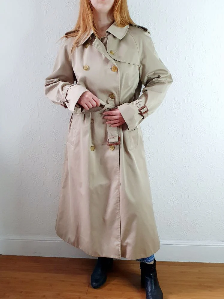 Vintage Long Beige Trench Coat - M - Image 7