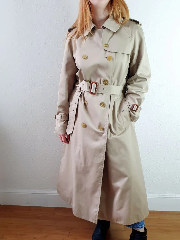 Vintage Long Beige Trench Coat - M - Image 8