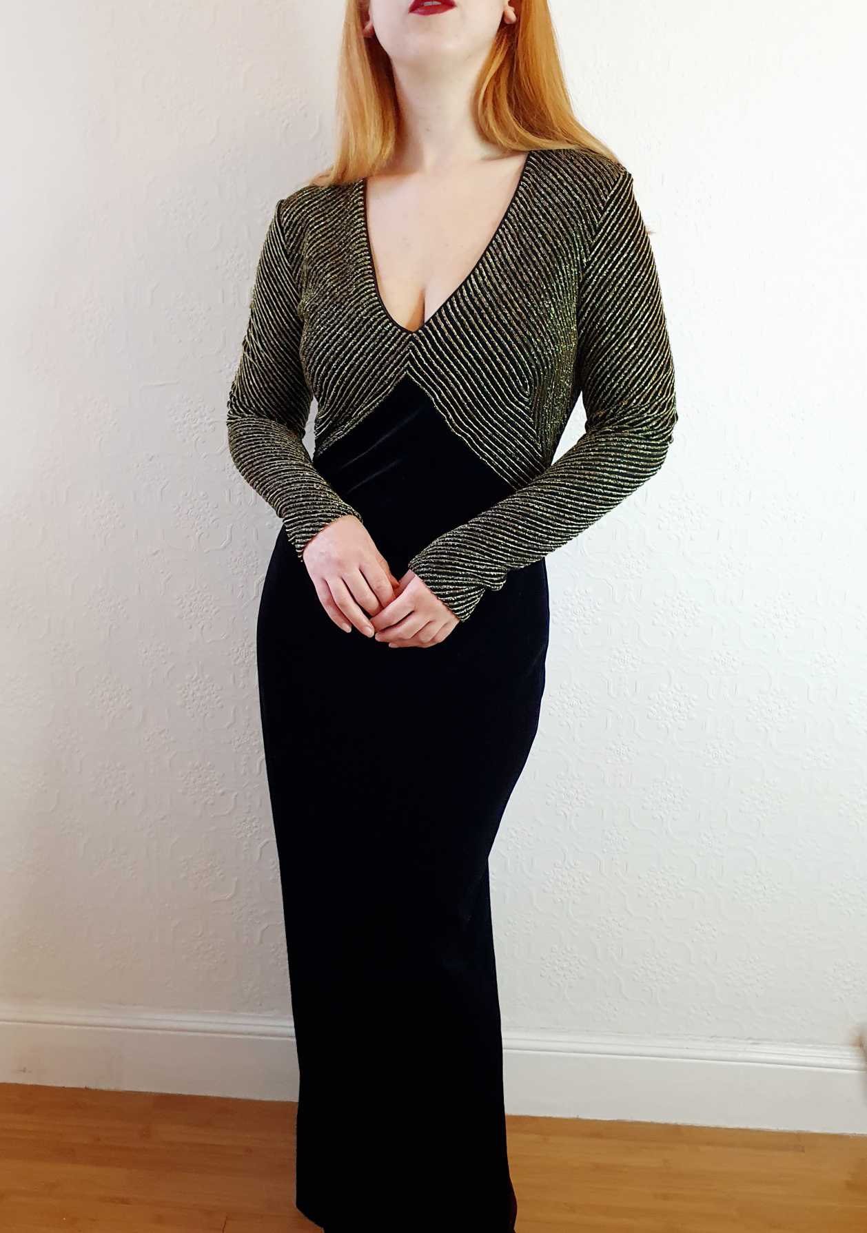 Vintage Lurex & Velvet Maxi Dress - M