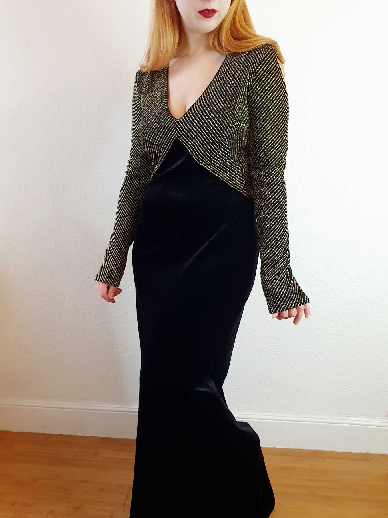 Vintage Lurex & Velvet Maxi Dress - M - Image 11