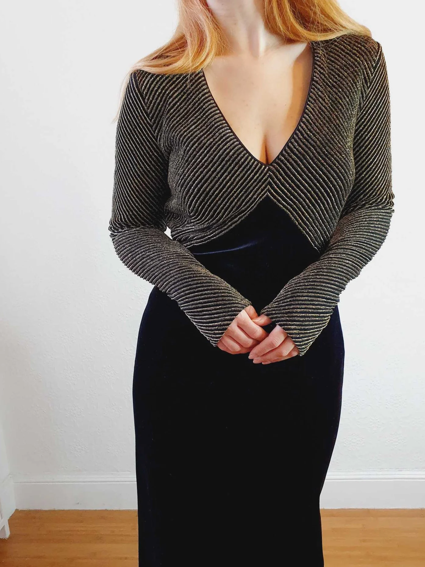 Vintage Lurex & Velvet Maxi Dress - M - Image 13